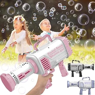 Rocket Boom Bubble Gun - DIY Gatling Bubble Machine with 44-Hole for TIK Tok, Rocket Launcher Bubble Machine for Adults Children Playing and Indoor Outdoor Party Wedding Social Outing (Pink)