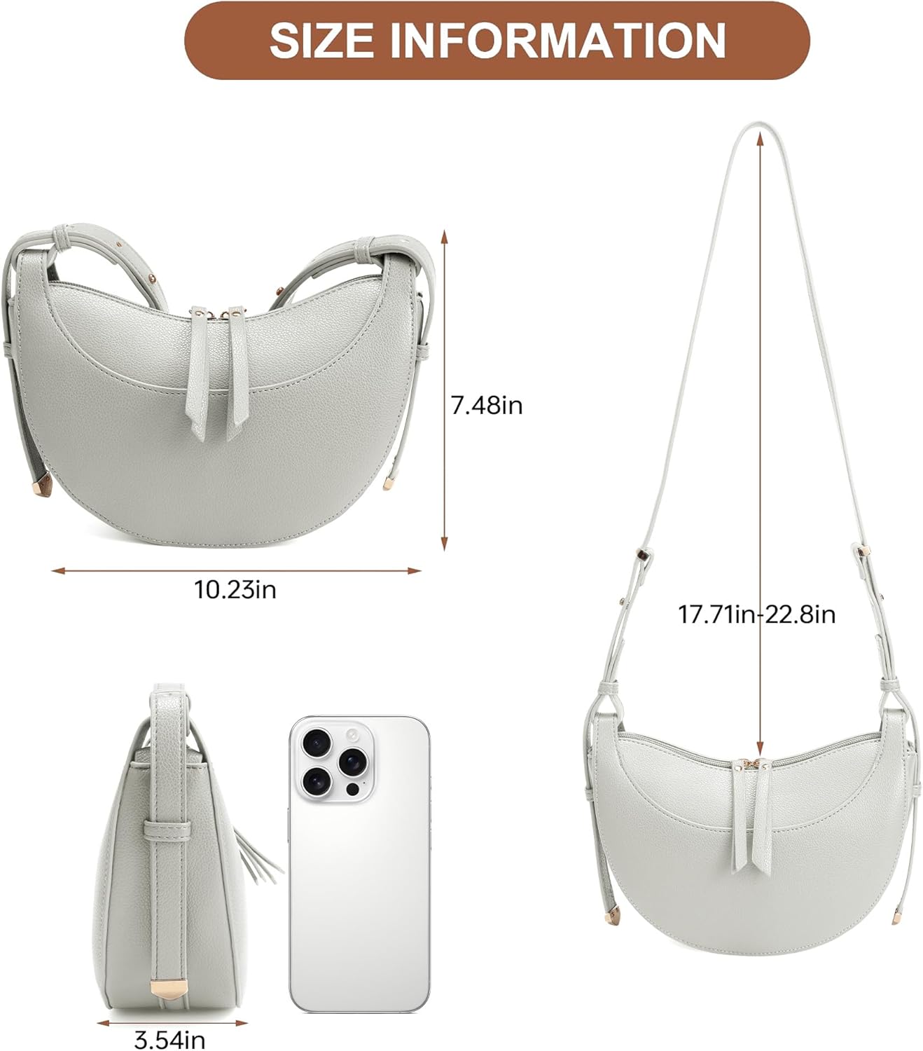 GEMIU Women's Crescent Shoulder Bag, Grain Faux Leather Adjustable Crossbody Hobo Purse for Daily Use