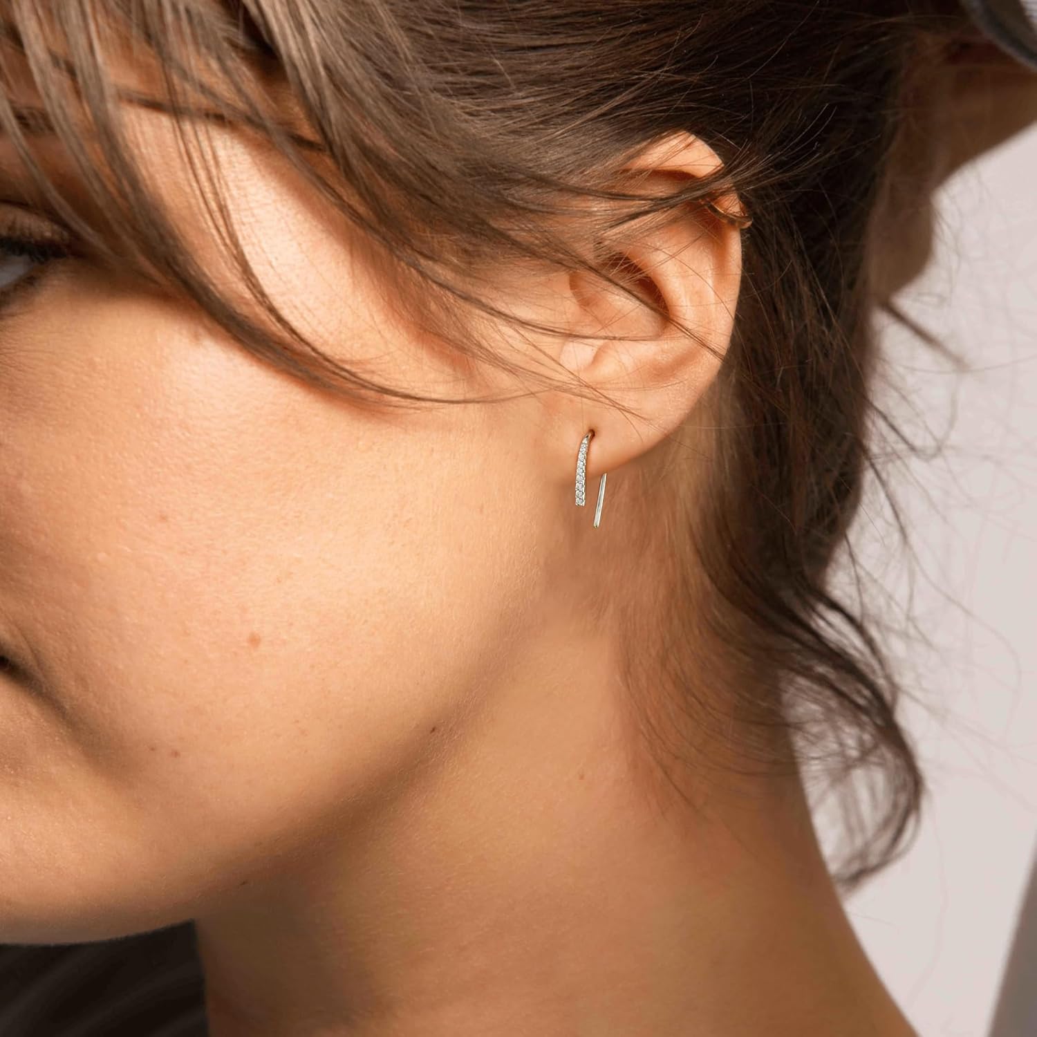 CHIC & ARTSY 925 Sterling Silver Half Hoop Earrings for Women, Adjustable Huggie & Threader Hoop Earrings Collection, Hypoallergenic Lightweight Sleep & Everyday Earrings with Symbolic Designs - Image 3