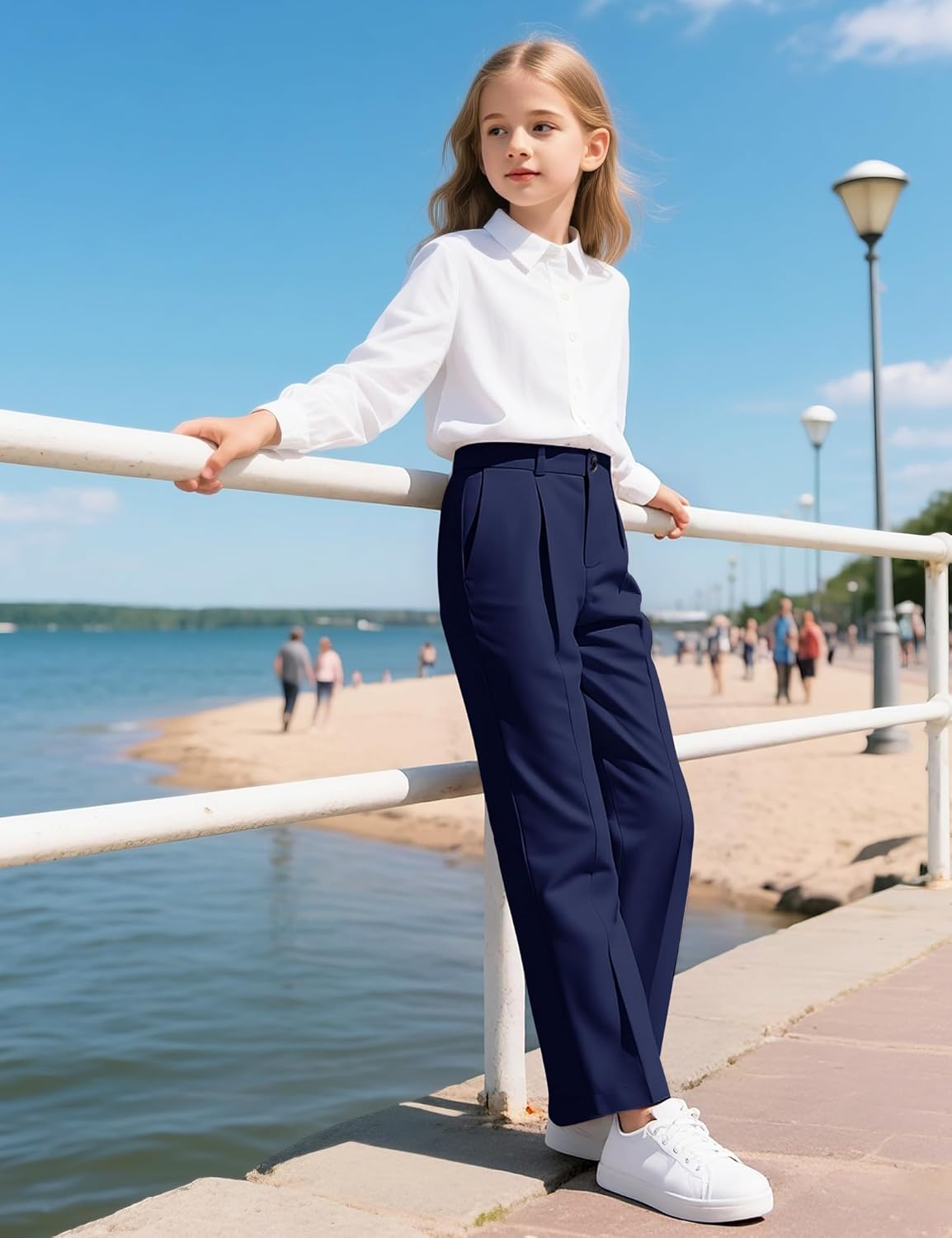 Girls Dress Pants Wide Leg Uniform Pants for Girls Preppy Clothes Size 7-14 Years - Image 5