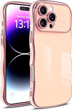 IAIYOXI iPhone 17 Pro Max Case for iPhone 17 Pro Max - Curly Shape Cute Wave Design Heart Pattern Raised Camera Protection Premium Plating Shockproof iPhone 17 Pro Max, Pink