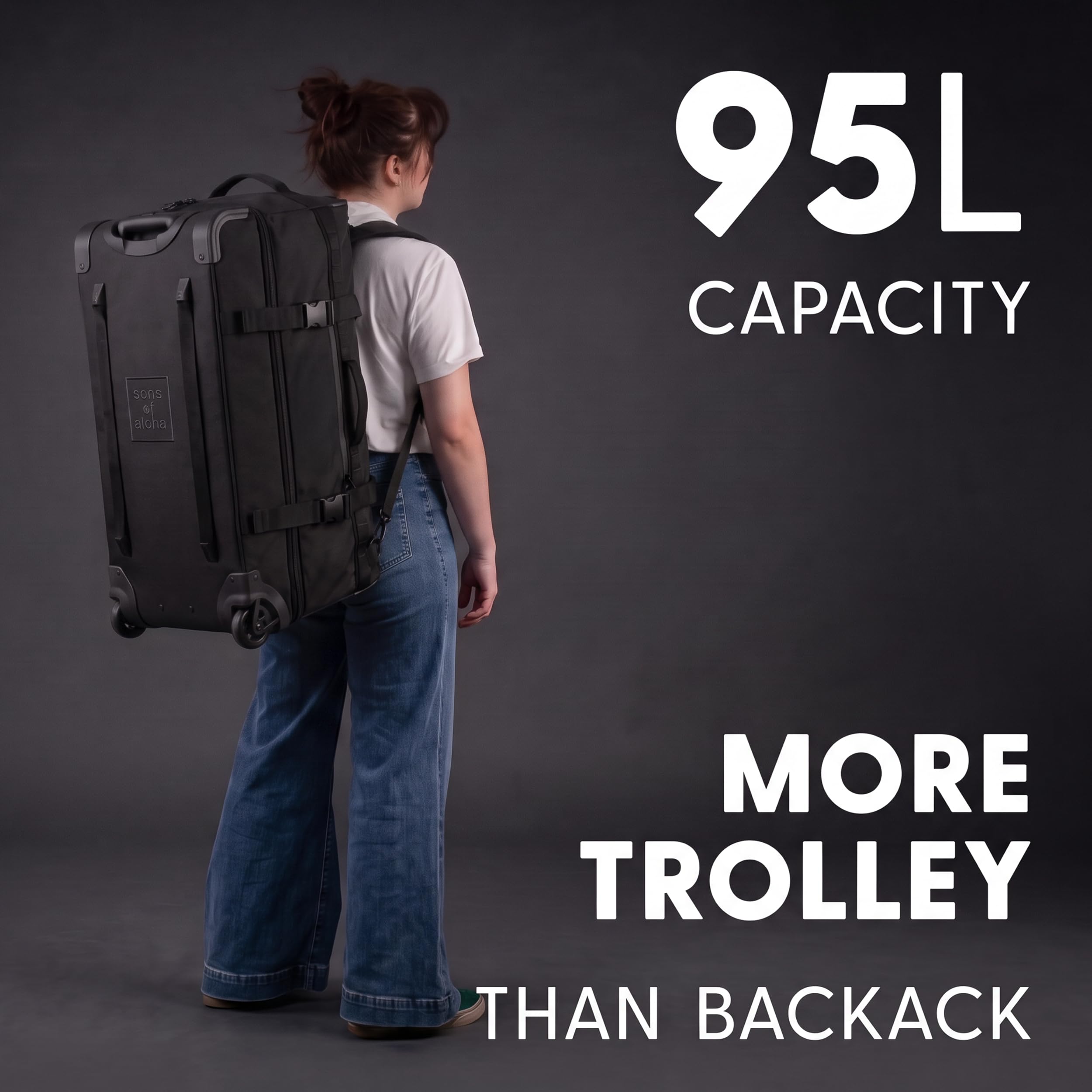 XL Reisetasche mit Rollen 3-in-1 Rucksack und Trolley wasserabweisend | Flow mit Schuhfach und Schutzecken für Herren & Damen | XL Reise-Rucksack aus hochwertigem Ripstop schwarz