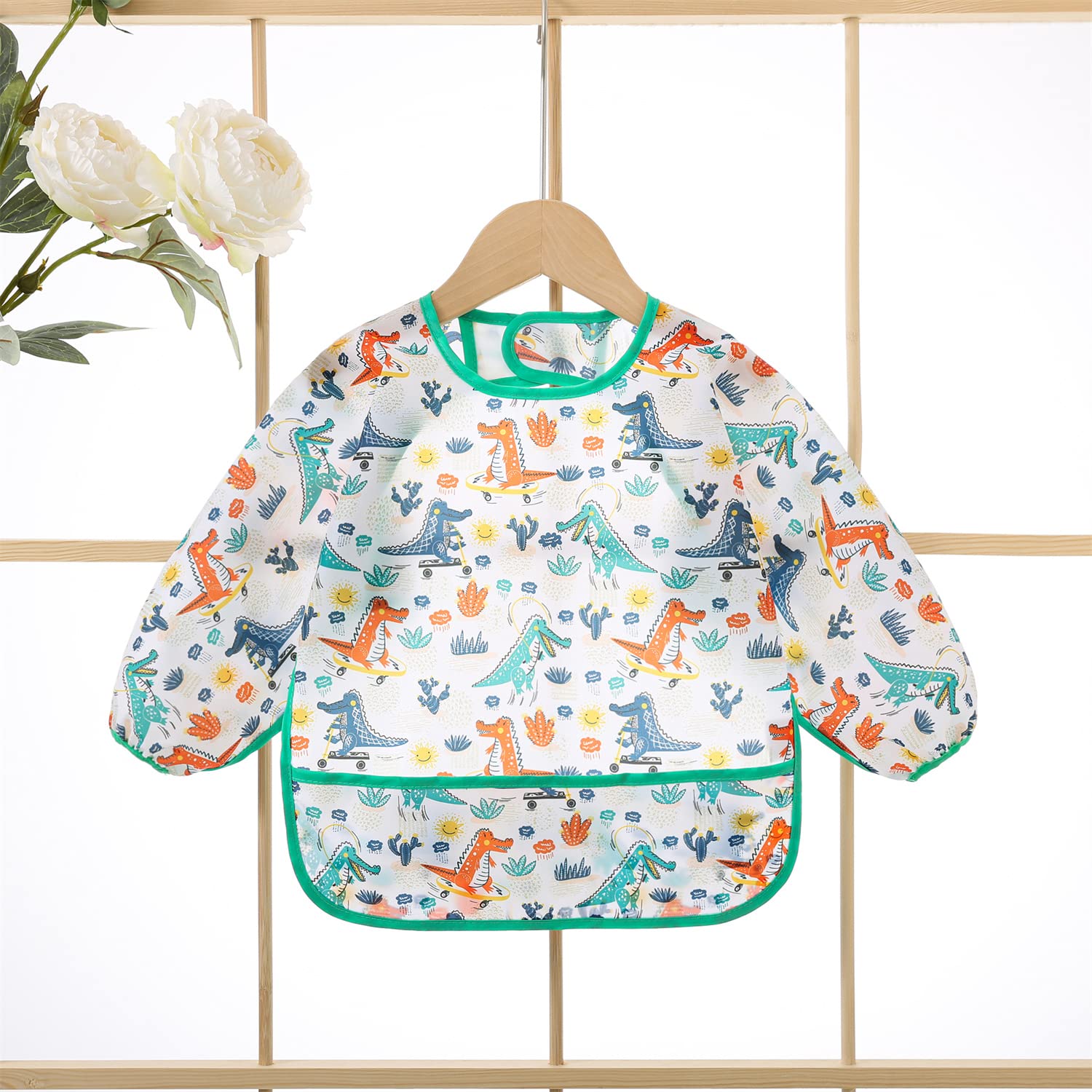 Paquete de 3 Babero con Mangas Impermeable 6-30 Meses Baberos Babetes Bebe lavables