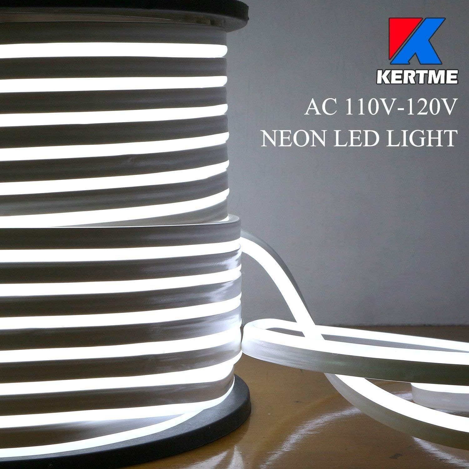 Neon Led Type AC 110-120V LED NEON Light Strip, Flexible/Waterproof/Dimmable/Multi-Modes LED Rope Light + 23 Keys Remote for Home/Garden/Building Decoration (65.6ft/20m, White 6000K)