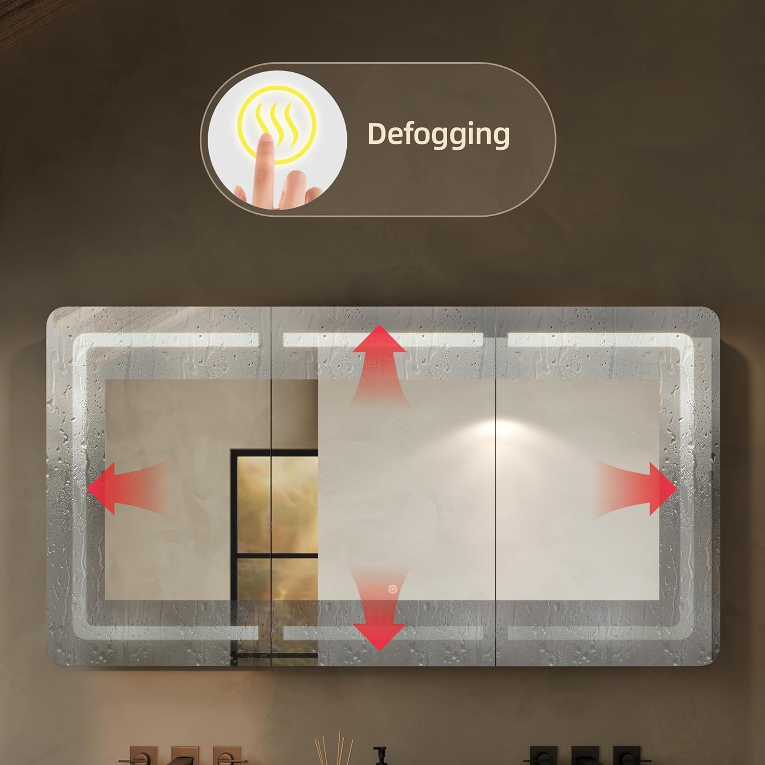 60''x32'' LED Bathroom Mirror Cabinet with Lights, Wall Mounted or Recessed Medicine Cabinet, Dimmable Front& Anti-Fog, Adjustable Shelves, Modern Aluminum Storage Cabinet (60x32 in | 3 Doors)