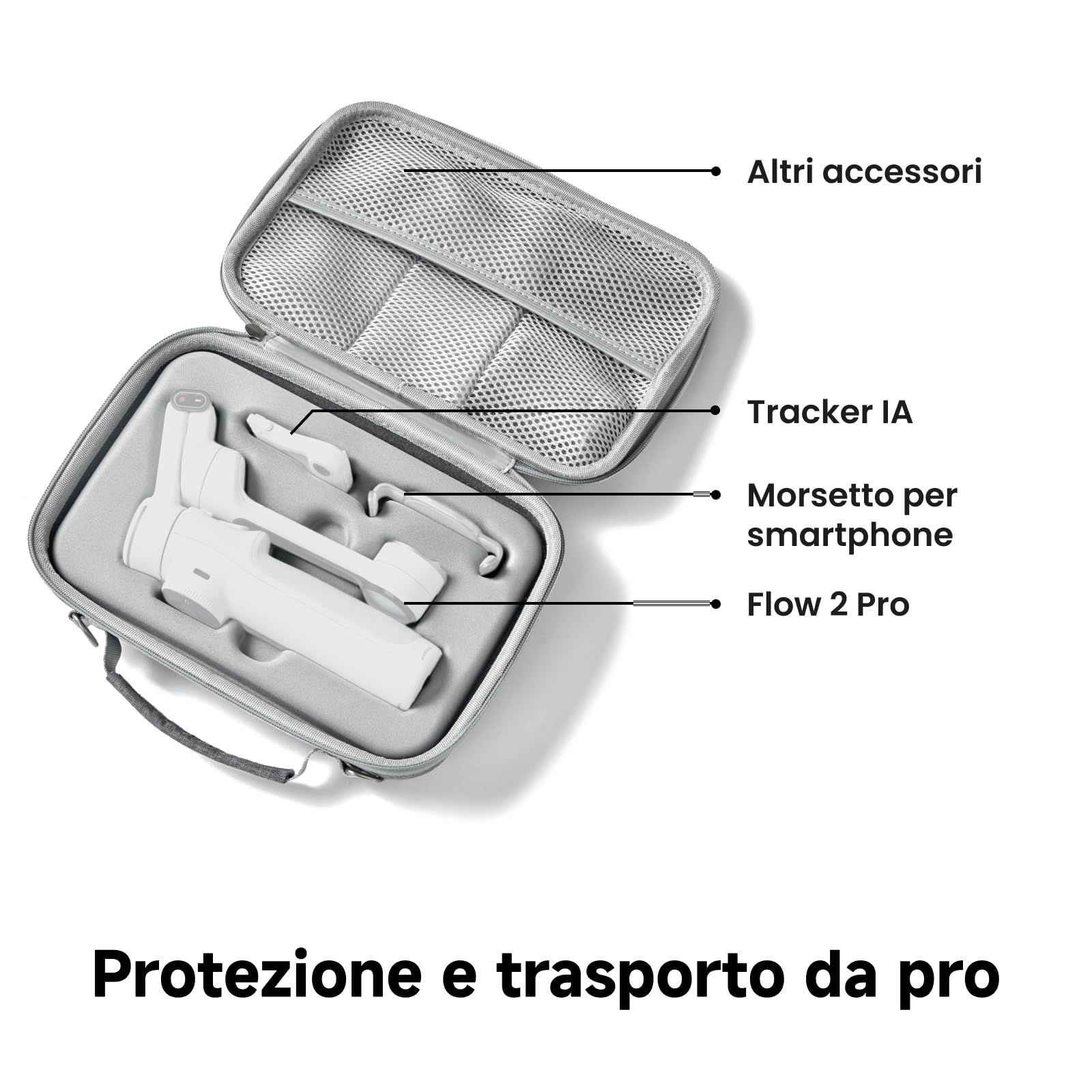Insta360 Flow 2 Pro Tracker IA Pack Grigio - Gimbal IA iPhone/Android, Tracciamento +200 app con Apple DockKit, Tracker IA, Tracciamento di Gruppo, Tracciamento 360°, Treppiede/Selfie Stick integrato.