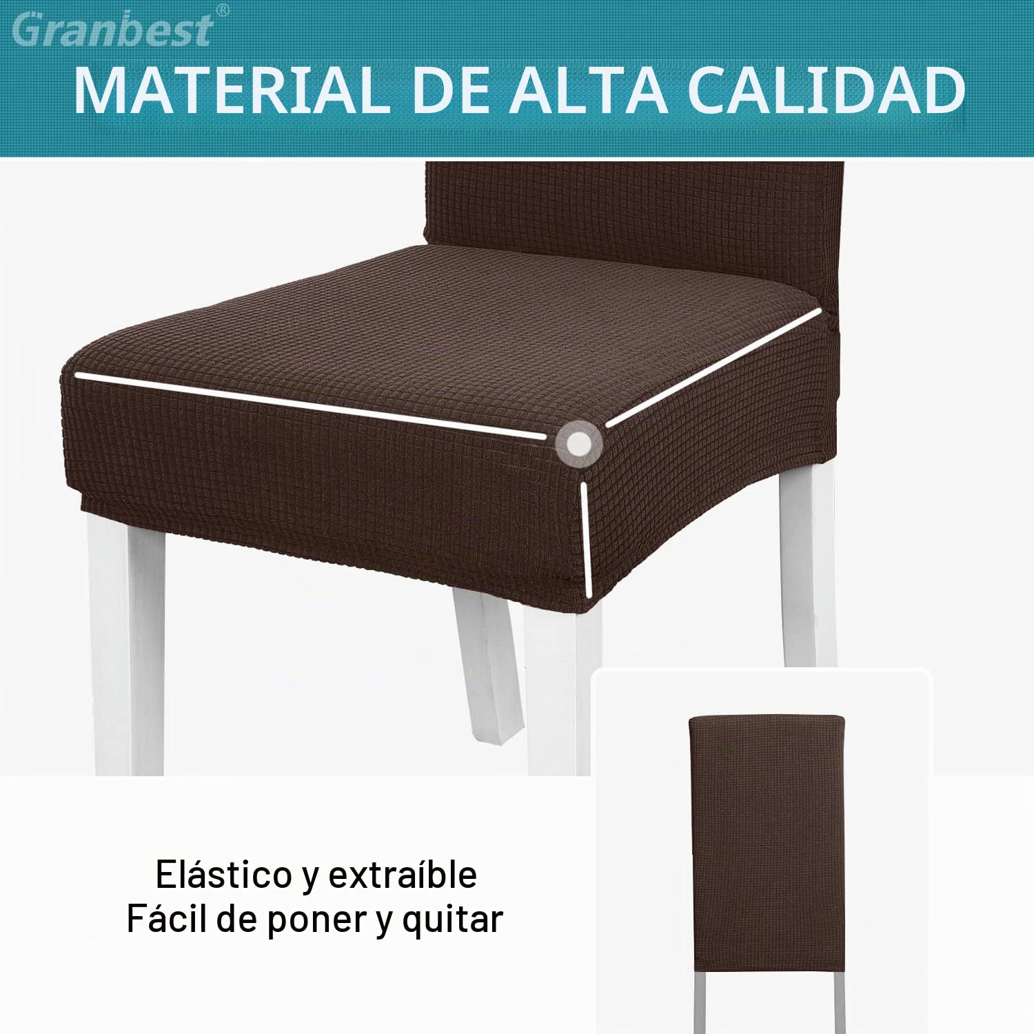 Granbest Juego de 6 Fundas para sillas de Comedor Impermeables de, elásticas, para Comedor, protección de Silla extraíble para Cocina, Fiesta, Hotel (Juego de 6 Unidades), Chocolate