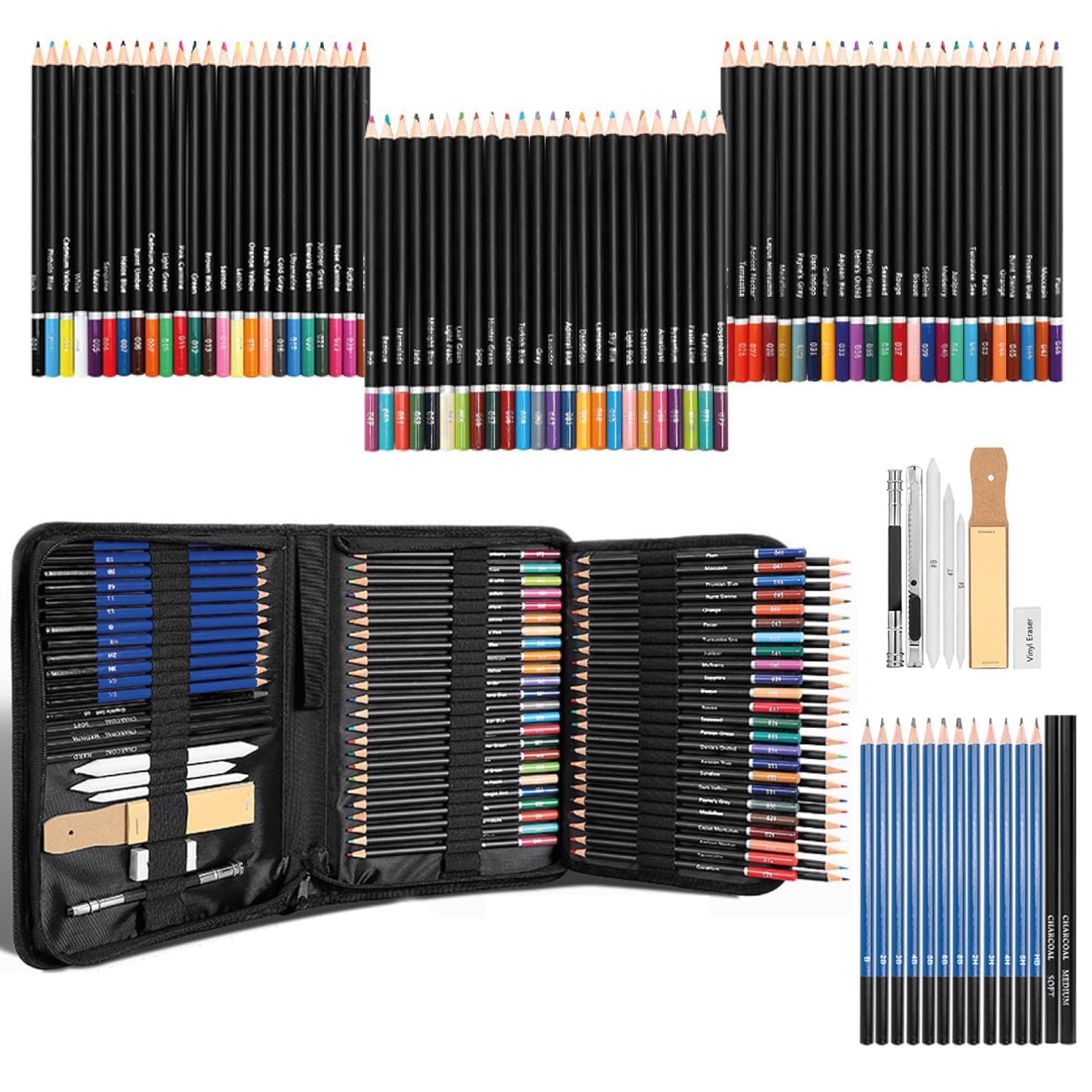 Artownlar 95 Pieces Professional Sketching Kit for Artists, Shading Pencil Set with Premium Zipper Case, Graphite Charcoal Sketch Pencil Kit, Drawing Kit, Art Supplies, Best Gift for Artists, DIY