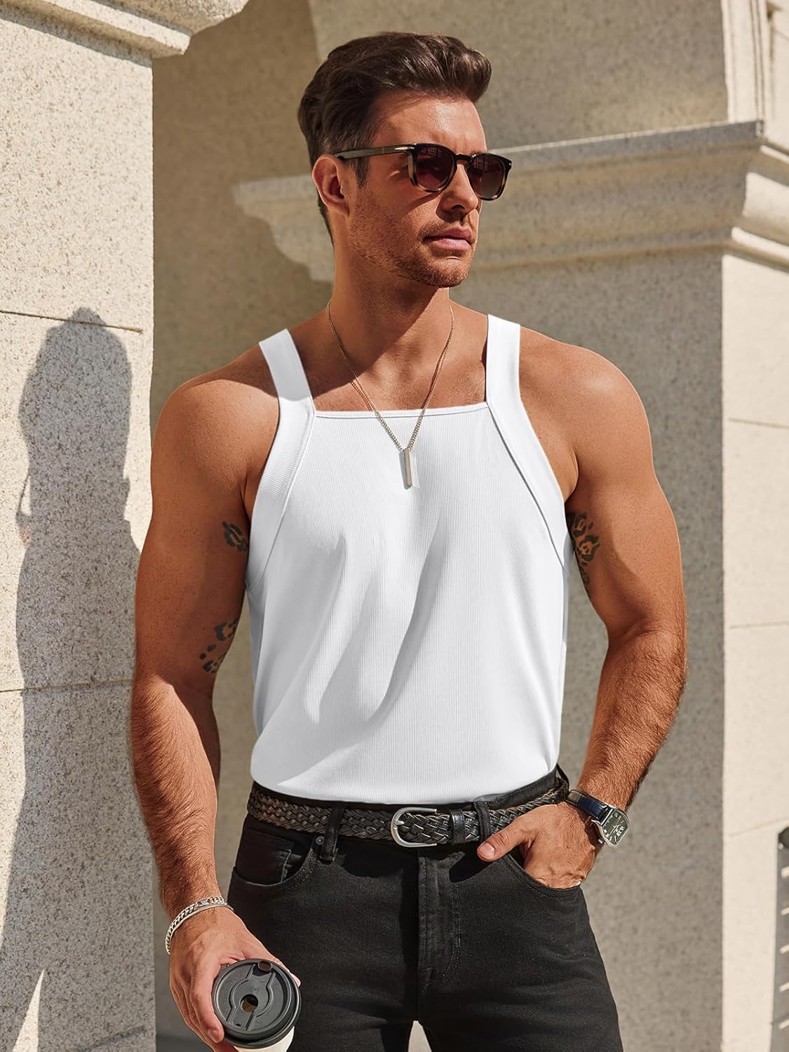 Runcati Mens Ribbed Knit Tank Tops Casual Sleeveless Slim Fit Shirts Summer Beach Workout Muscle Gym Tee - Image 2
