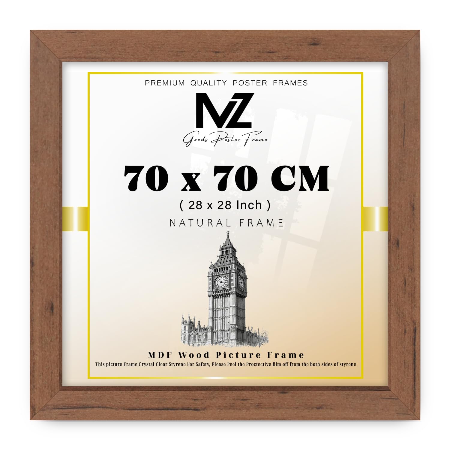 MZ GOODS | Walnut 2' 4" x 2' 4" Poster Frame (70 x 70 CM) Museum Quality, Ideal for Art Enthusiasts, Ready to Hang High-Definition Prints 28 x 28 Inch [ Walnut ]