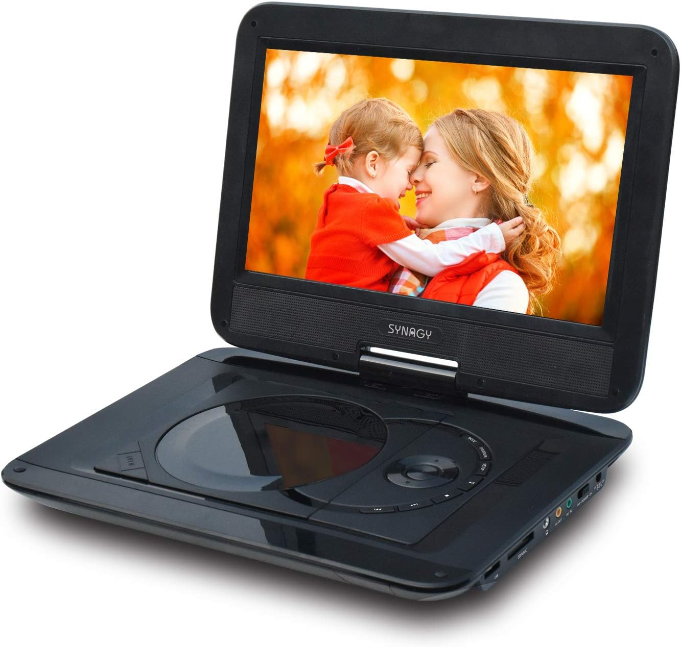 SYNAGY 12'' Portable DVD Player with 10.1" HD Swivel Screen, Car Mount Holder, Remote Control, with Built-in Rechargeable Battery,Car Charger and Power Adaptor Support CD/DVD/VCD/SD Card/USB(Black)