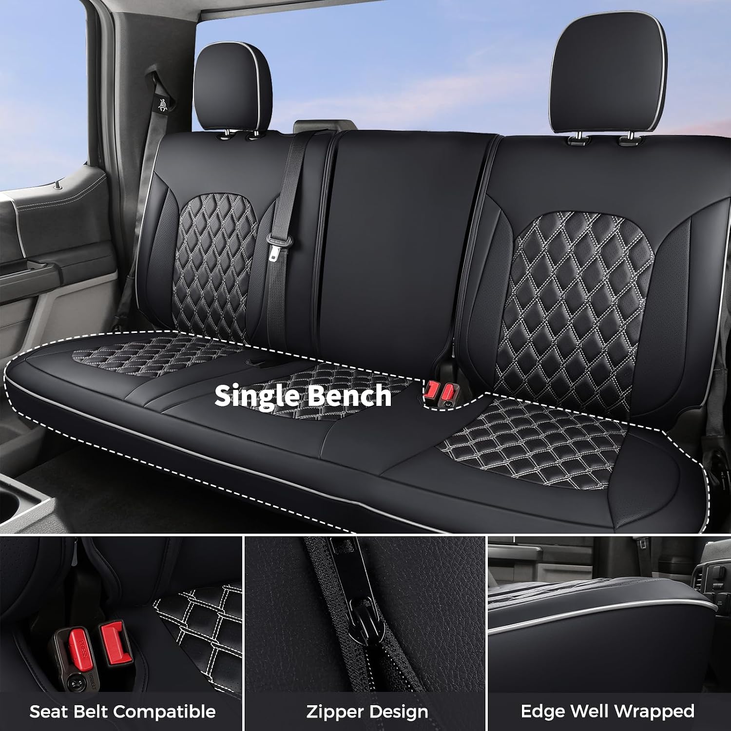 Huidasource Wrangler JK Seat Covers 2 Door Full Set, Front & Rear Full Coverage Leather Seat Cushion Protector Fit for Jeep Wrangler JK 2-Door Sahara Sport Rubicon 2007-2017(Full Set/Black&White)
