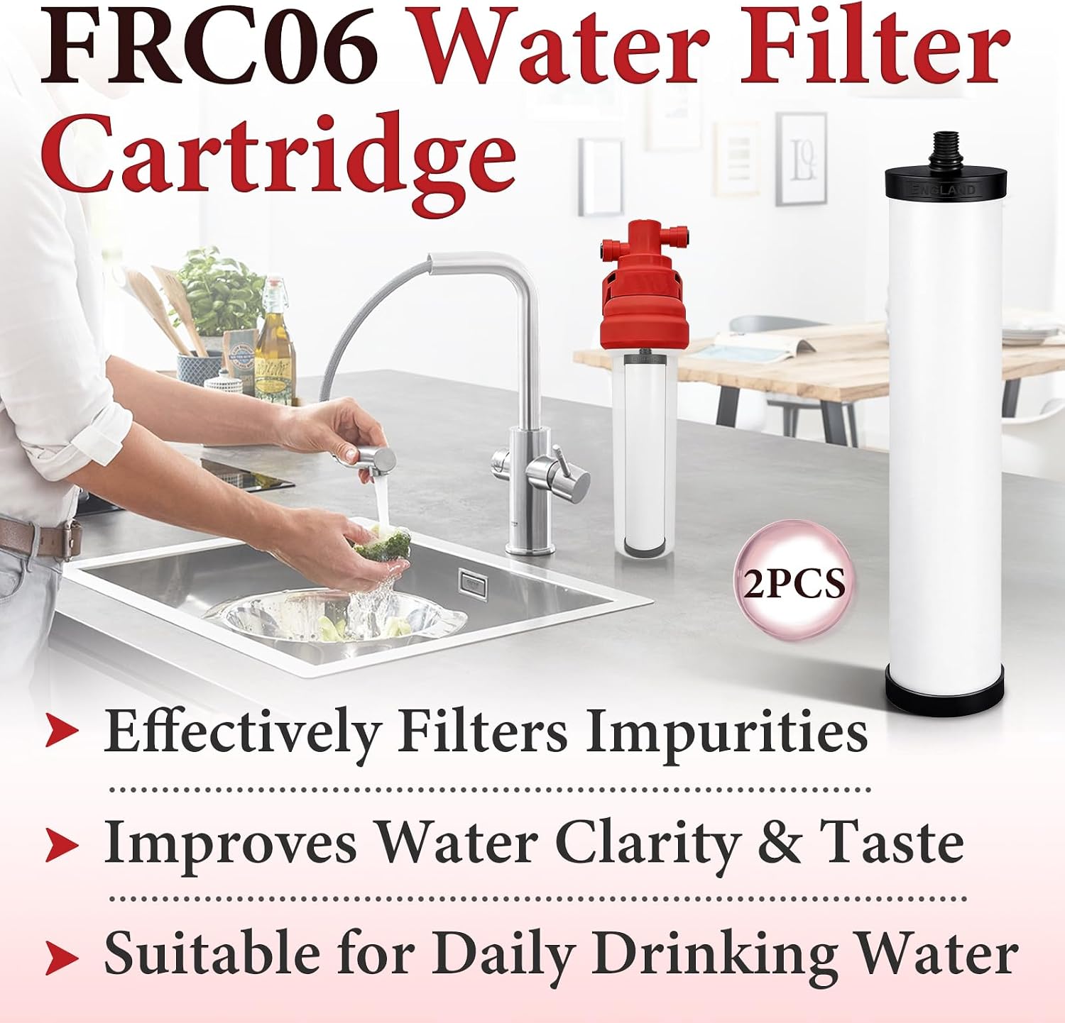 2 Pcs FRC06 Water Filter Cartridge, Ceramic Water Filter Replacement Fits for FRCNSTR FRCNSTR100 FRCNSTR-DUO-1 FRCNSTR-DUO-2 LB2200 LB3200 LB4200 DW200 DW500 Undersink Water Filtration System