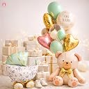 Party Warehouse Teddy Theme Ballooon| Oh Baby Teddy Bear,Baby Stroller/Pram Foil & Confetti Balloons|Mint Green & Peach Balloon for Baby shower/Godh bharai/Birthday/Welcome baby/Newborn Arrival-10 pcs gallery image