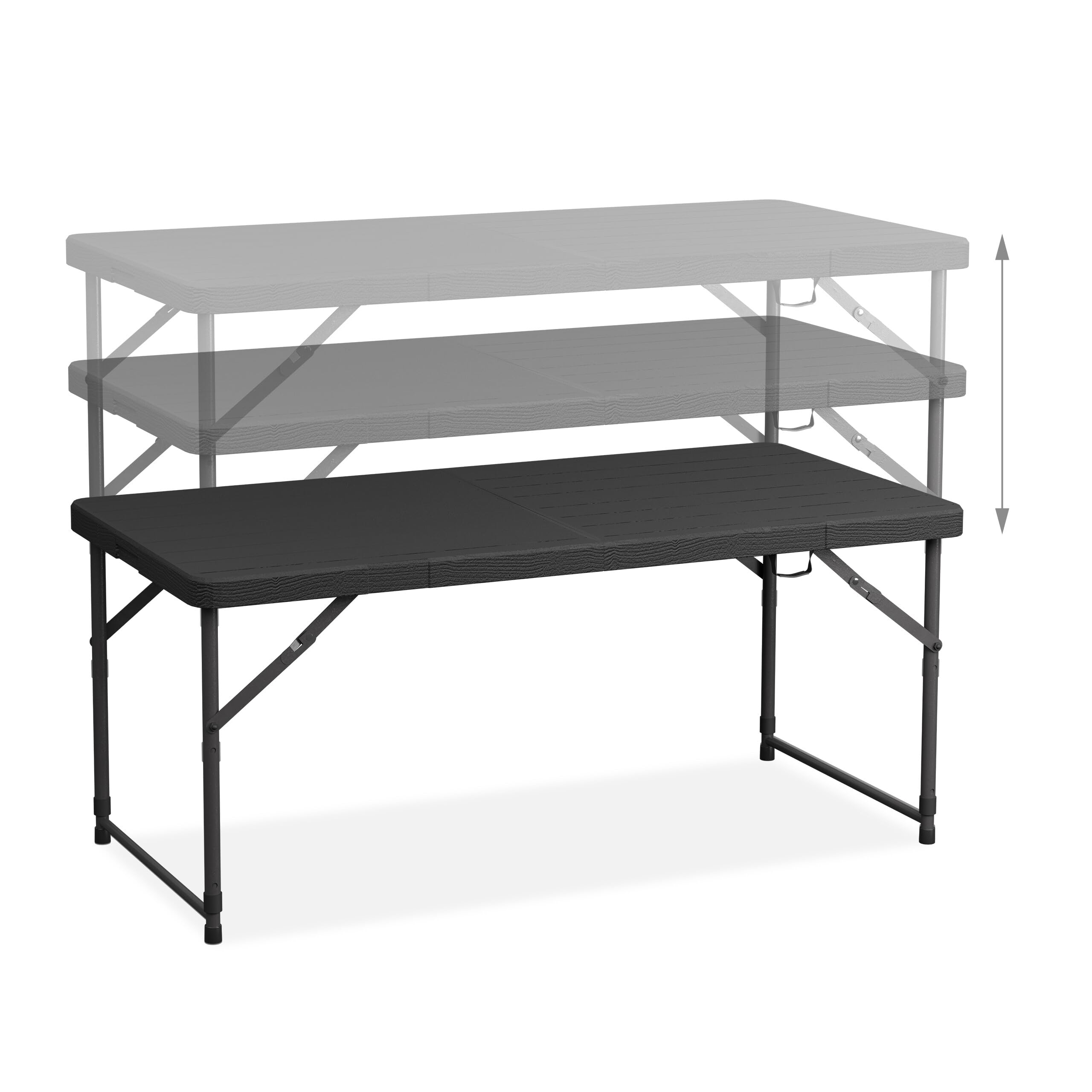 Relaxdays Tavolo da Campeggio Pieghevole, HLP: 74x120x60 cm, in Plastica, Regolabile in Altezza, 6 Persone, Nero | Tavolo da campeggio, altezza regolabile, 74 x 120 x 60 cm