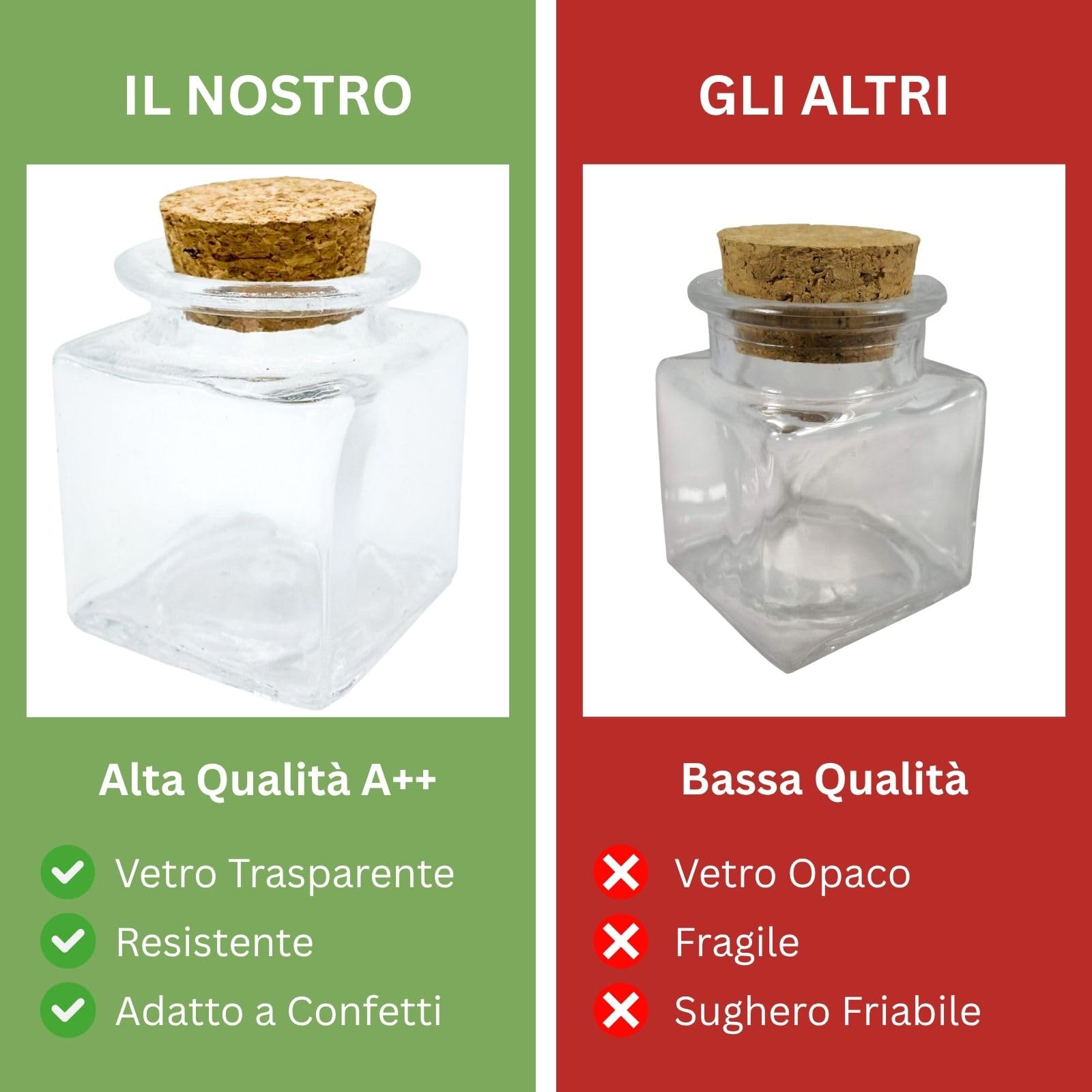 Doni Bomboniere 40 quadratische Gläschen 6x4x4 Konfetti-Behälter Korkverschluss Glasgefäße transparent hohe Qualität personalisierbar Basteln Hochzeit Taufe Geburt Firmung Kommunion Abschluss
