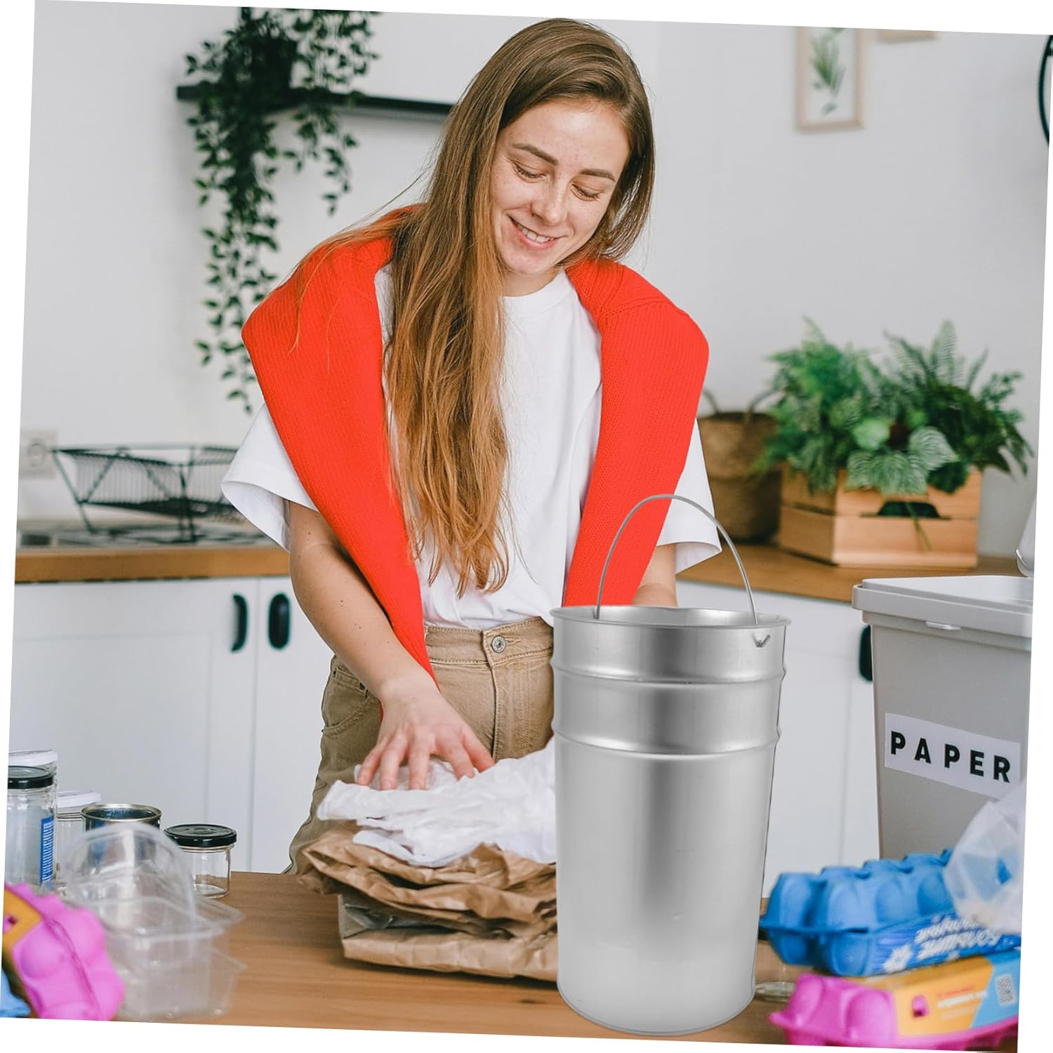 Ciieeo Large Trash Can Bucket Outdoor Metal Garbage Container with Handle Easy Clean