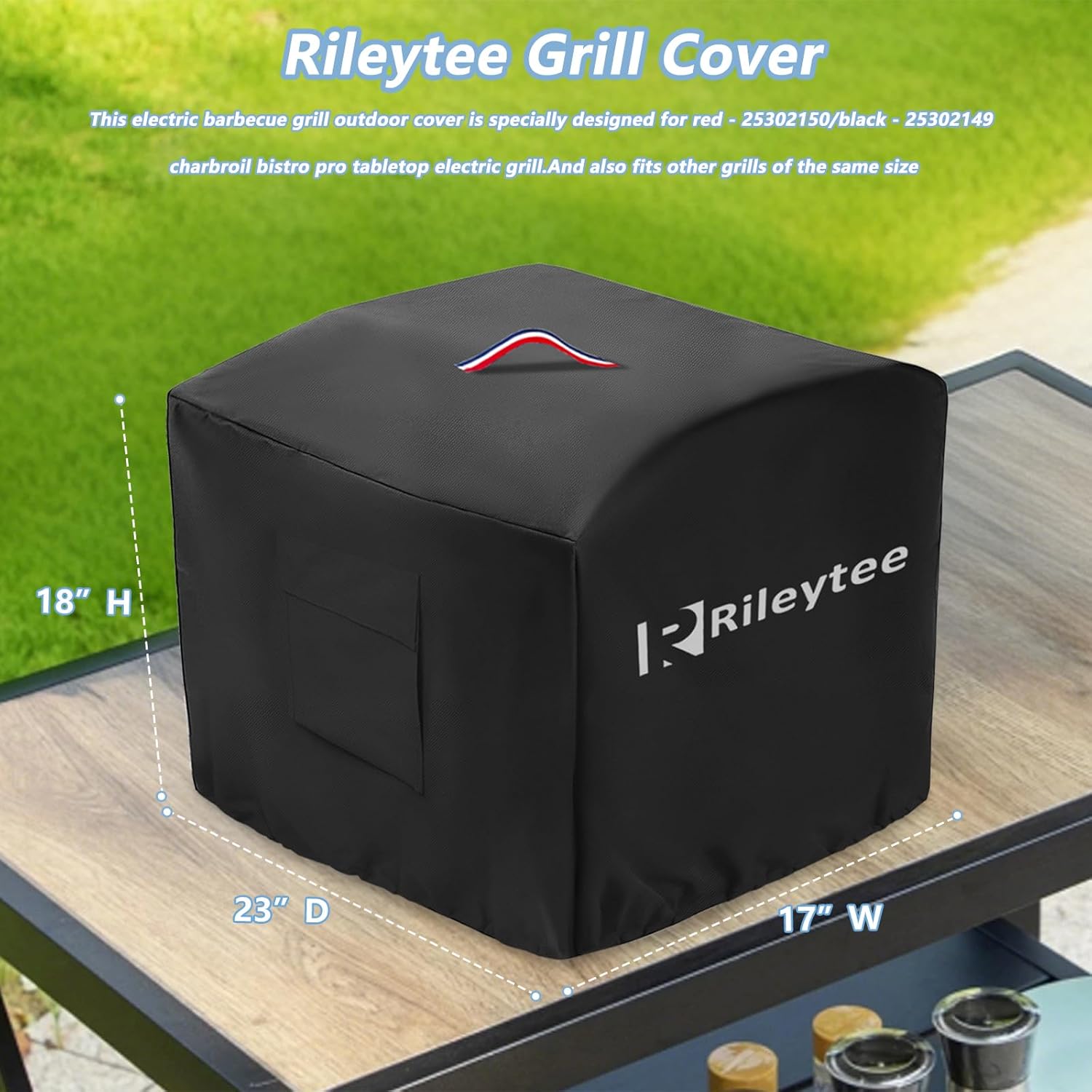 Heavy Duty 600D Waterproof Griddle Cover for 25302150/25302149 Charbroil Bistro Pro Tabletop Electric Grill and 25302162 Gas Grill,Grill Cover has Elastic Rope & Pocket, CB1250058P4