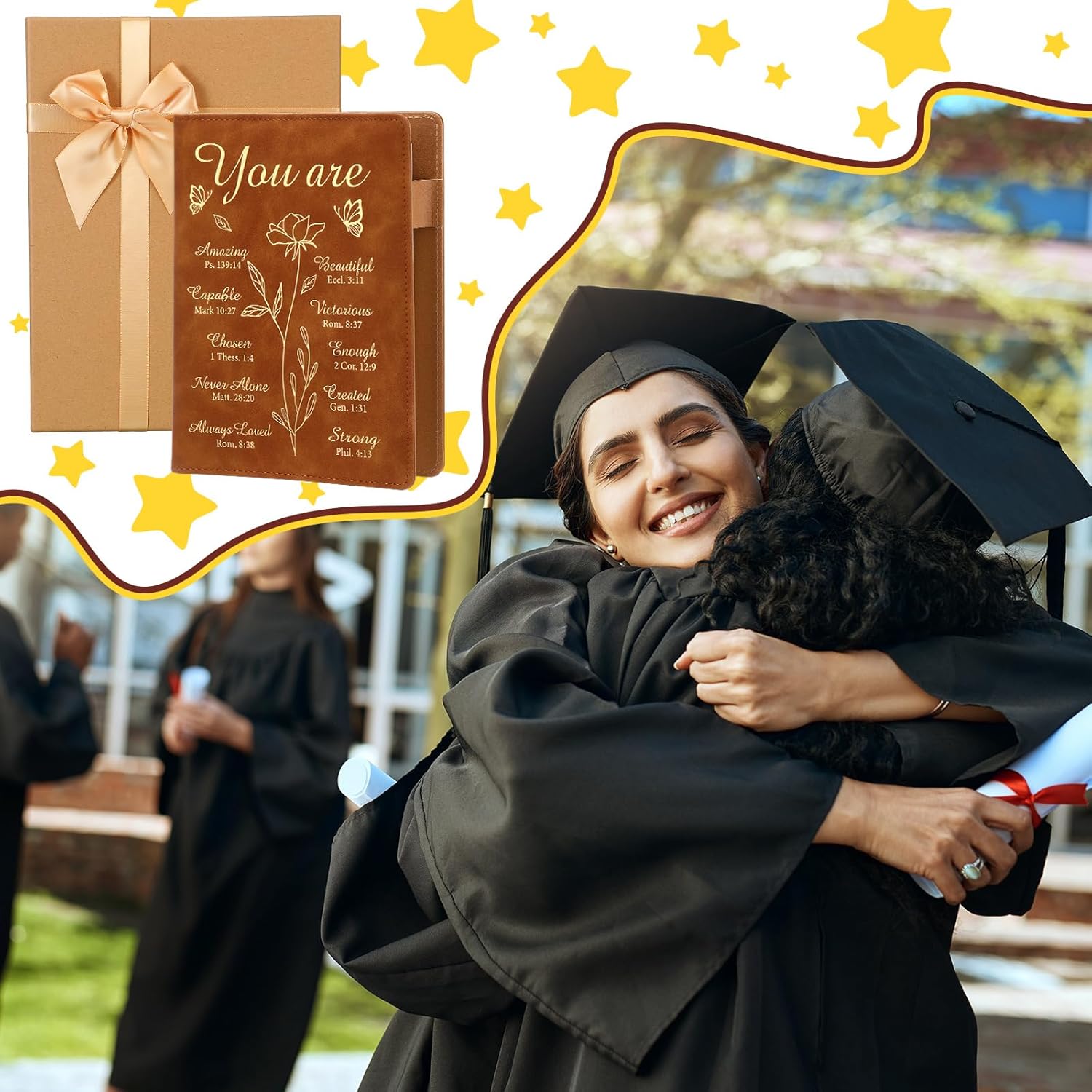 ReliThick 2026 Congrats Grad Gift Basket for Her Him Christian Leather Journal Notebook Metal Bible Bookmark Signature Pen Graduation Card for Class of 2026 Congratulations Gift(Kraft Box,You Are)