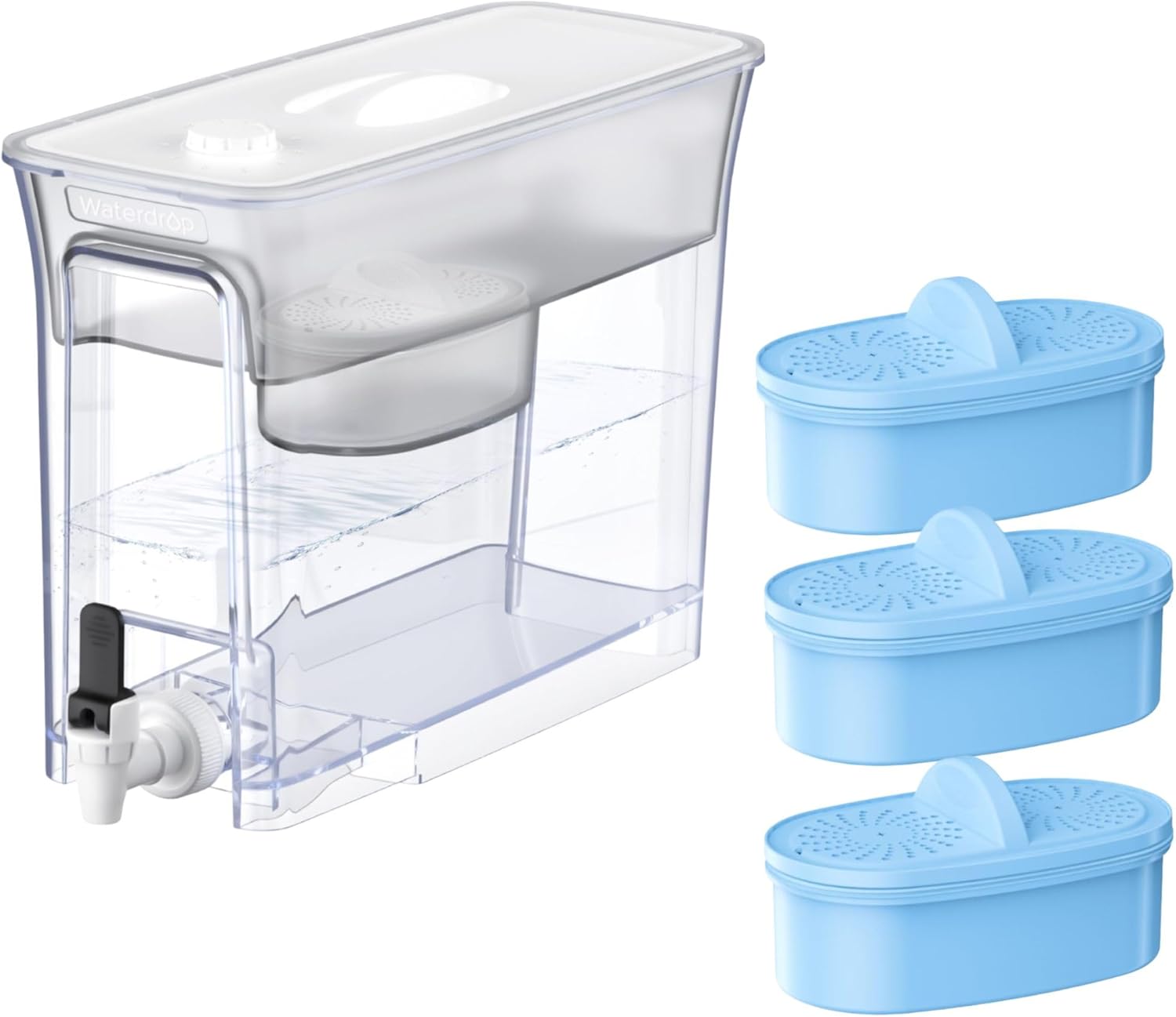 Waterdrop 35-Cup Slim Water Filter Dispenser with 1 Filter & WD-PF-AL Large Capacity, 200-Gallon Long-Life, Faster Filtration, Reduces Chlorine, PFOA/PFOS and More, BPA Free, White