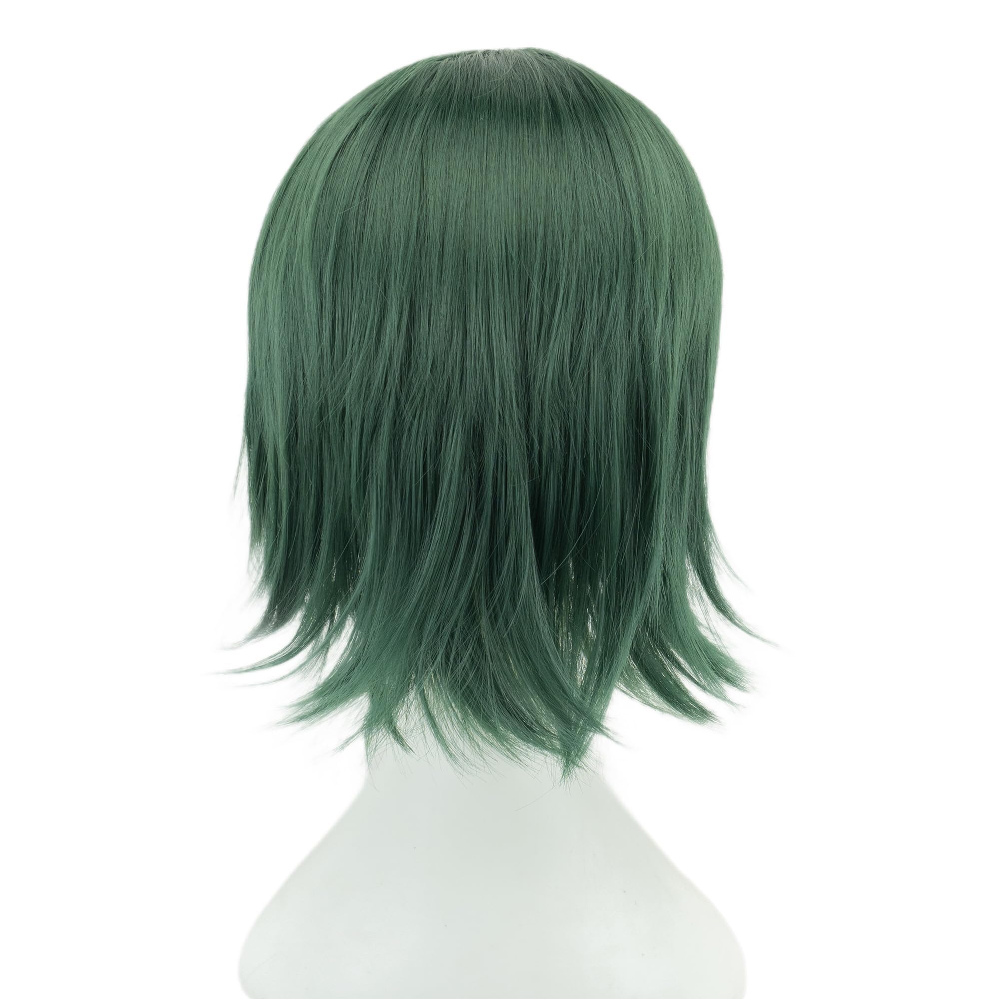 IMISSU Unisex Short Hair Party Wig with Bangs Halloween Costume Wigs (Dark Green) - Image 3