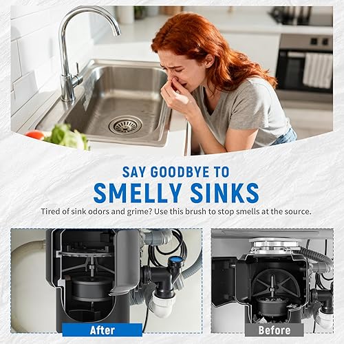 Miniatura 3 de Cepillo Limpiador de Triturador de Basura Paquete de 2, Mango Extra Largo para Limpieza Profunda, Cabezal de Cepillo de Nylon 3D Elimina Residuos y
