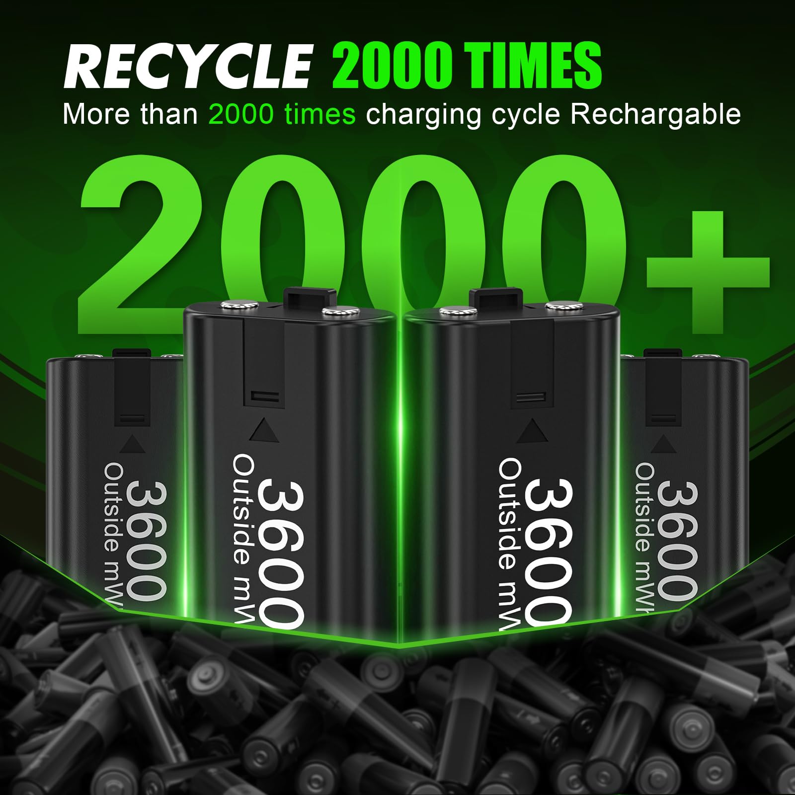 Confezione da 4 batterie ricaricabili per controller Xbox, dock di ricarica con 4 batterie NiMH da 3600 mWh per controller wireless Xbox One/Xbox Series X|S, Xbox One S/X/Elite