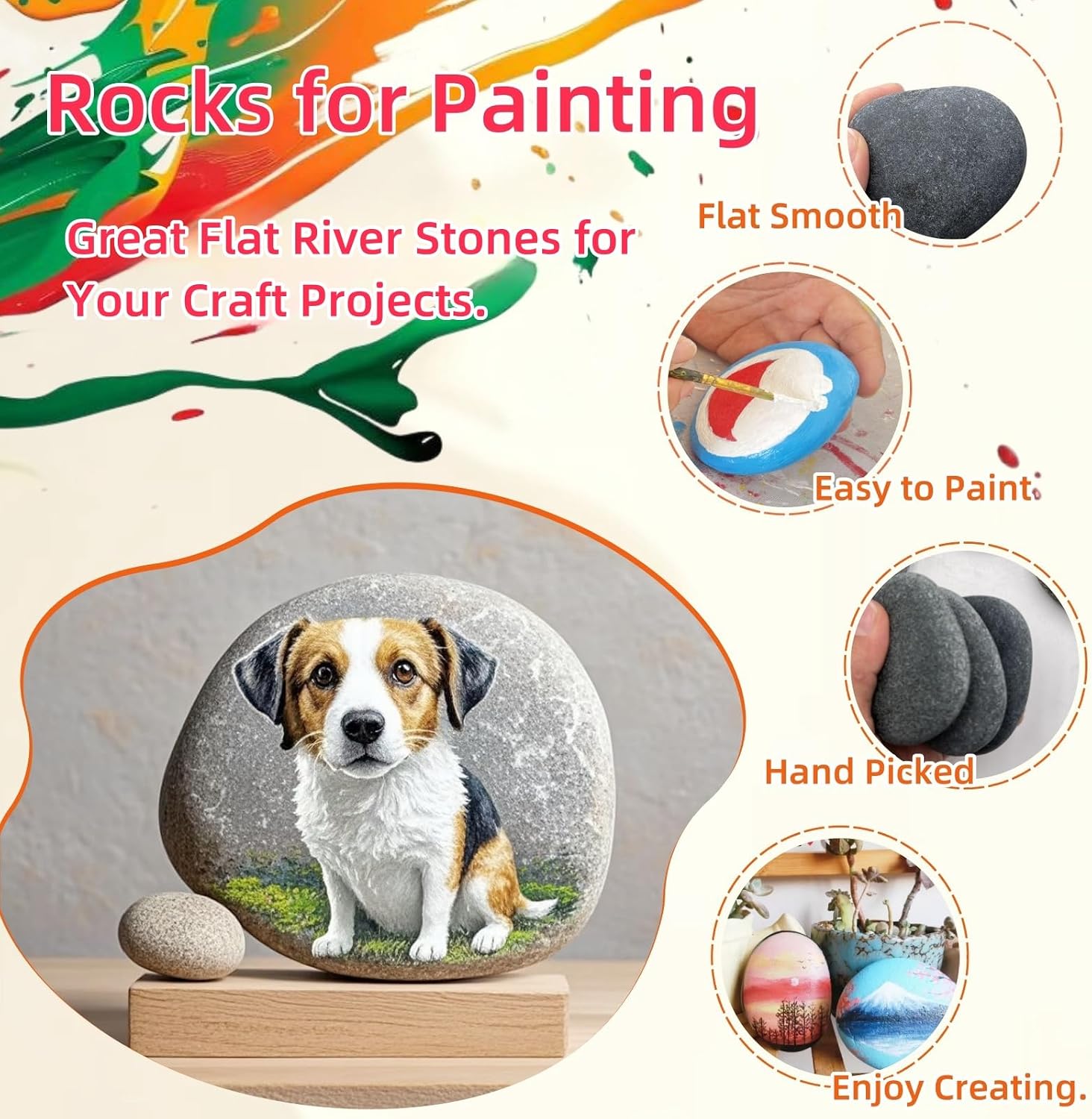 12PCS Large Painting Rocks, 3“-4” River Rocks for Painting ， DIY Rocks Flat & Smooth Kindness Rocks for Arts, Crafts, Decoration
