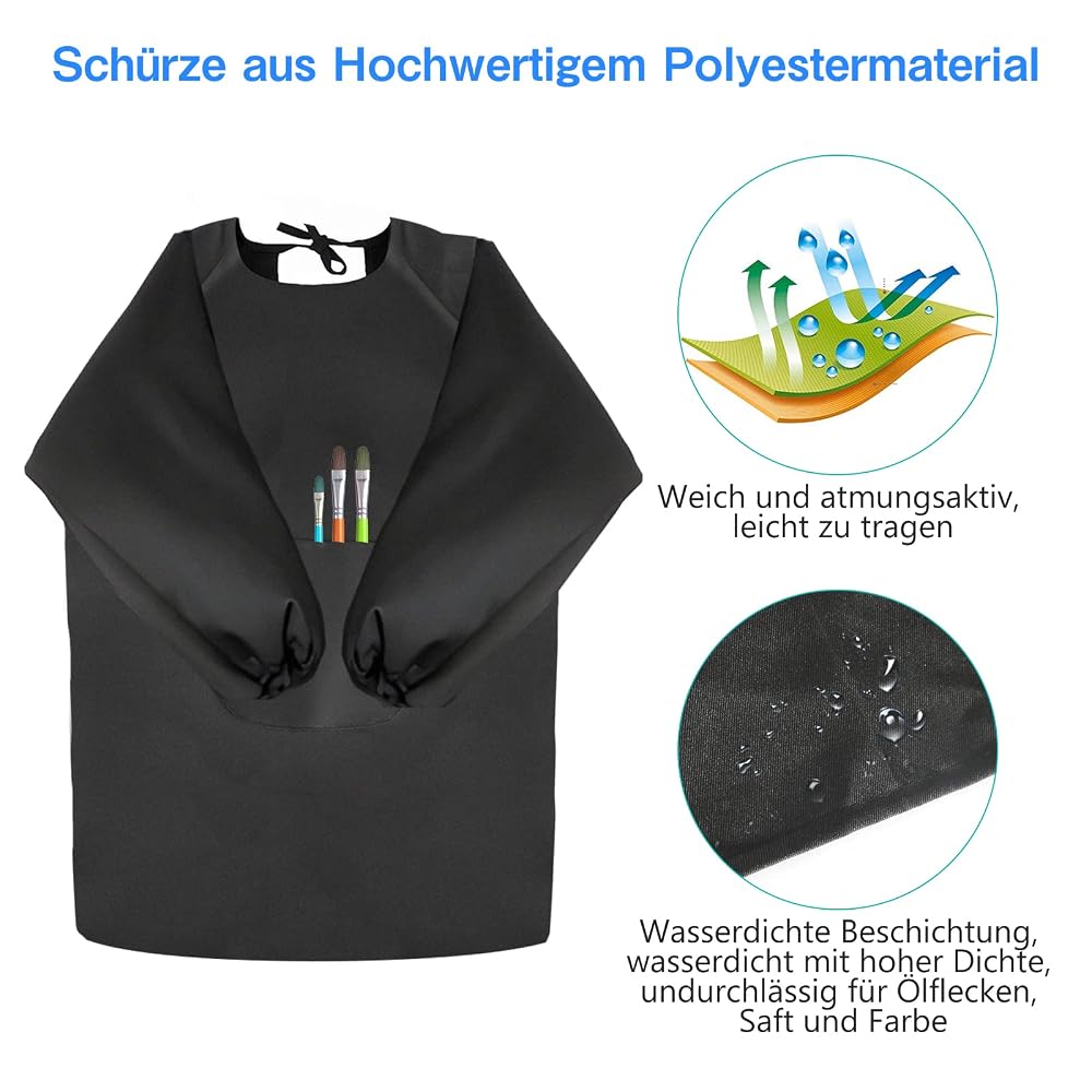 2 Pièces Tablier Peinture Enfant 6-12 Ans - Blouse Imperméable Avec Poches, Réglable, Pour Coloriage Cuisine Et Activités