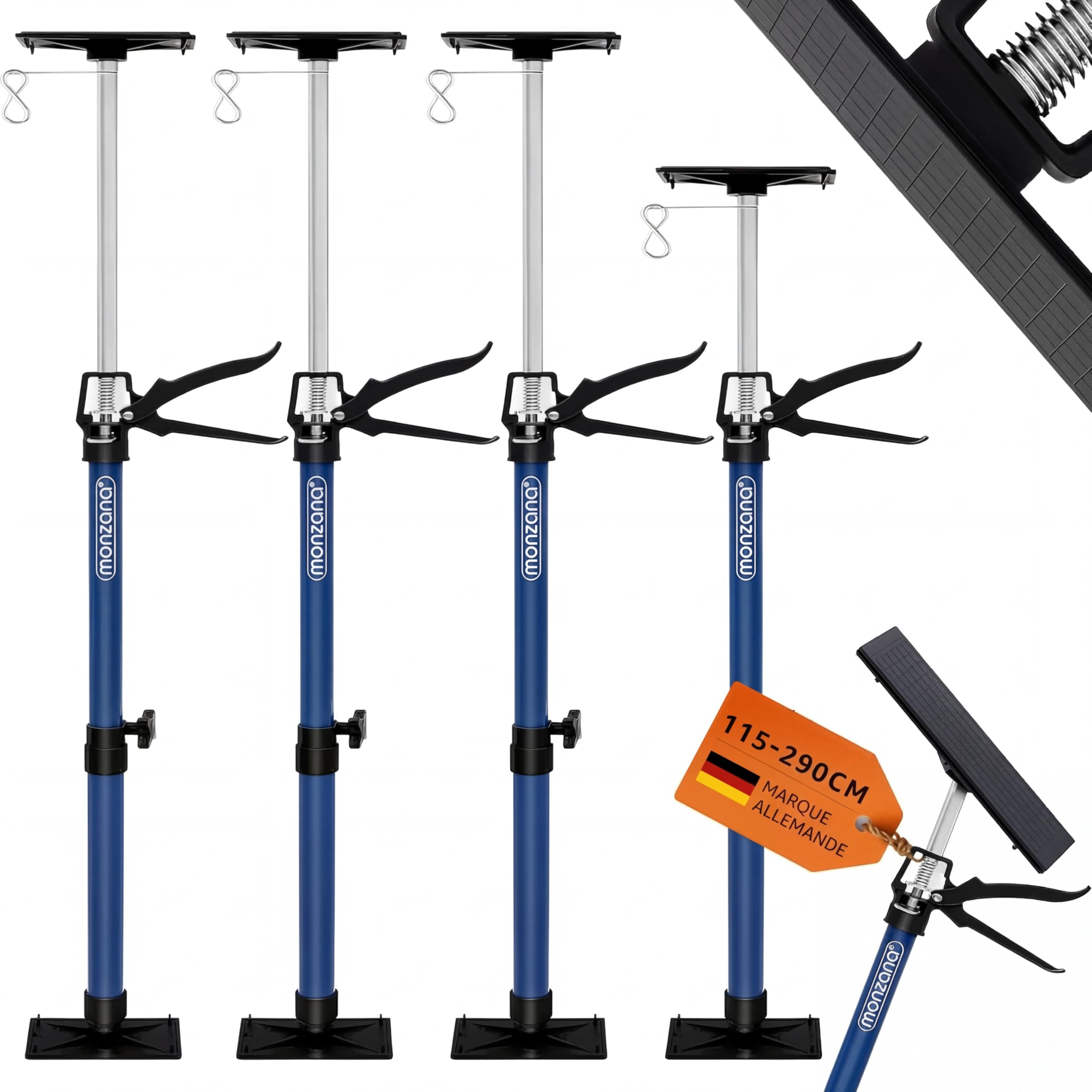 MONZANA® Set de 4 étai de porte/soutien acier réglable en hauteur 115-290cm max. 30kg bricolage atelier maison garage étai soutien télescopique