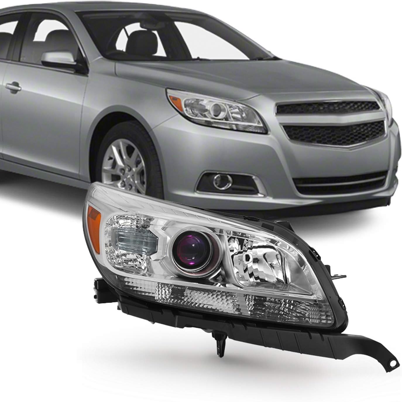 AKKON - For 13-15 Chevy Malibu LT/LTZ/Eco Models Chrome Headlight Front Lamp Passenger Right Side Driect Replacement