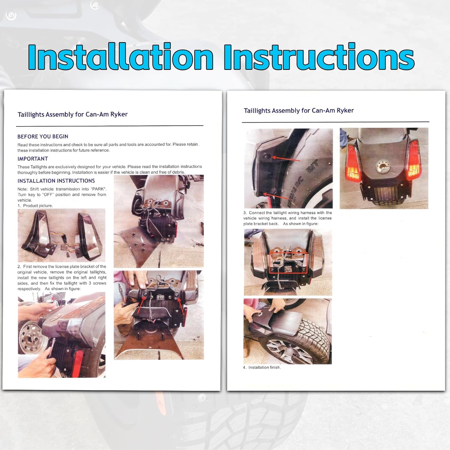 LED Tail Light Brake Light Taillight Assembly Replace #710005284, 710005285 Compatible with Can-Am Ryker STD 600 900 & Ryker Rally 2019-2024