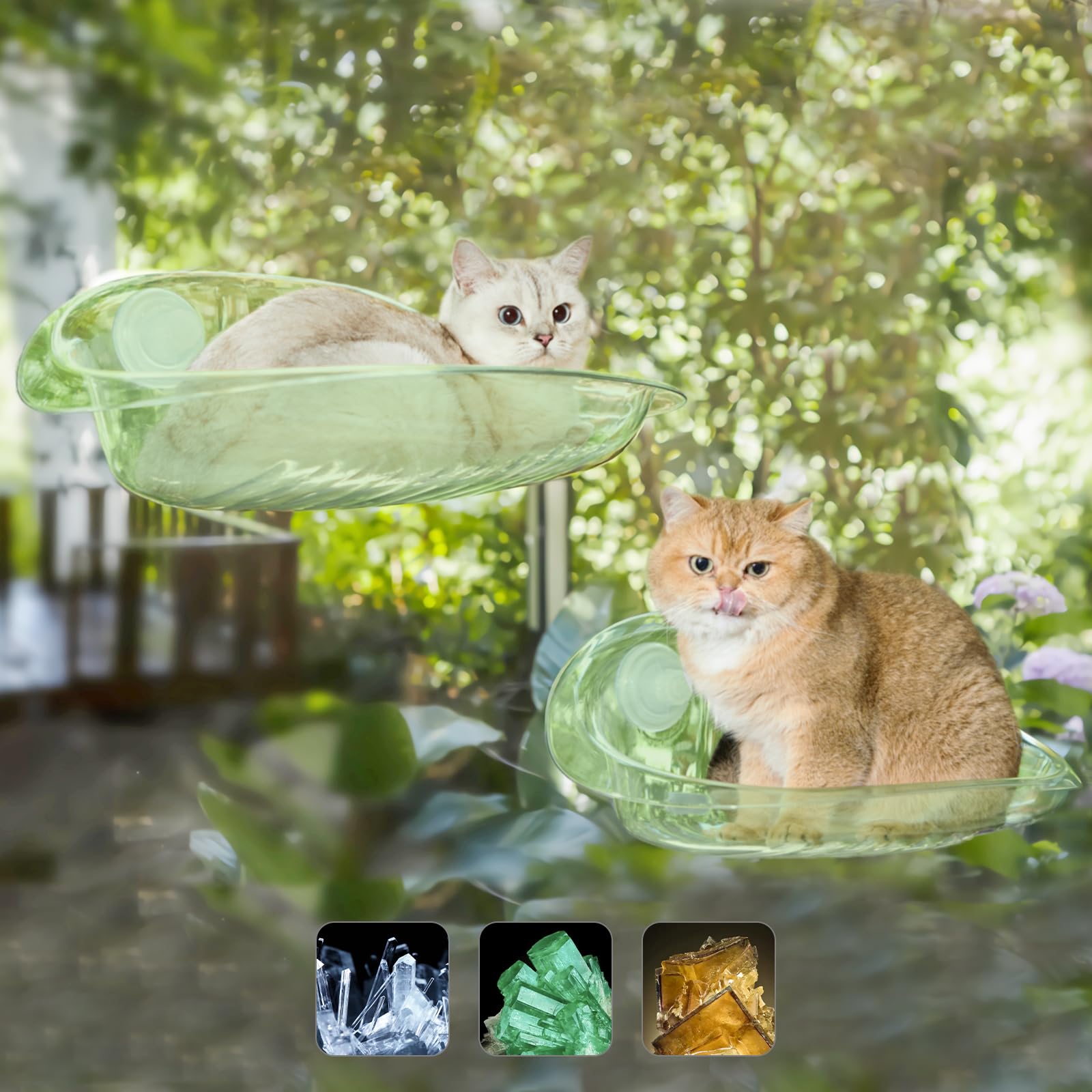 Transparent Cordless Cat Window Perch with Super Strong Suction Cups - Heavy-Duty Cloud Bed for Large & Heavy Cats, Spacious Indoor Hammock -Greenx2