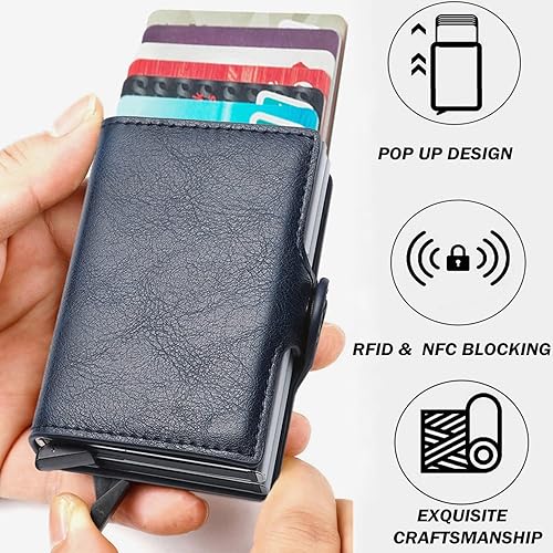 Miniatura 2 de YWHBK Tarjetero, soporte para tarjetas de crédito para hombre, funda delgada para tarjetas, bolsillo frontal antirrobo RFID, carteras delgadas de