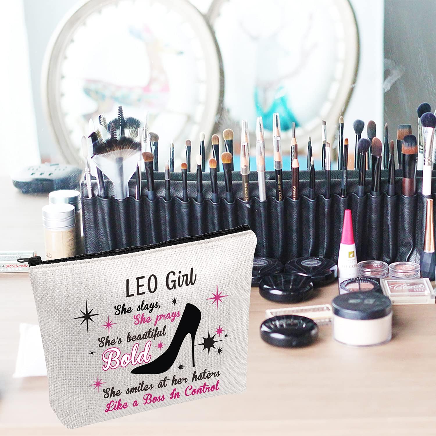 PWHAOO Zodiac Cosmetic Makeup Canvas Bag Zodiac Constellation Cosmetic Bag Astrology Makeup Bag Birthday Girl Gift (LEO B) - Image 5