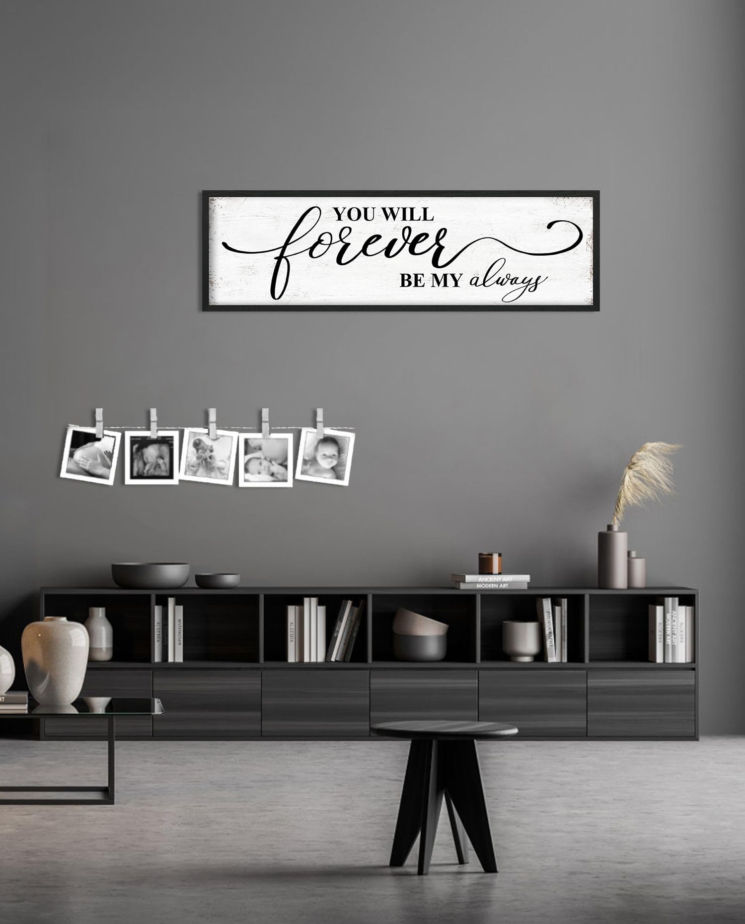 "Let's Stay In Bed" Rustic Farmhouse Wall Sign - 12x40 Inch Black Framed Bedroom Decor Above Bed - View #2