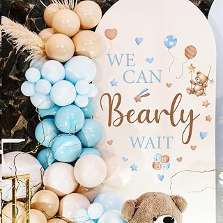 Bearly Wait Wall Decal - Bear Sign Welcome Baby Shower Decorations, Removable Sticker for Balloon Arch Backdrop Decor, Gender Reveal Pregnancy Party Supplies