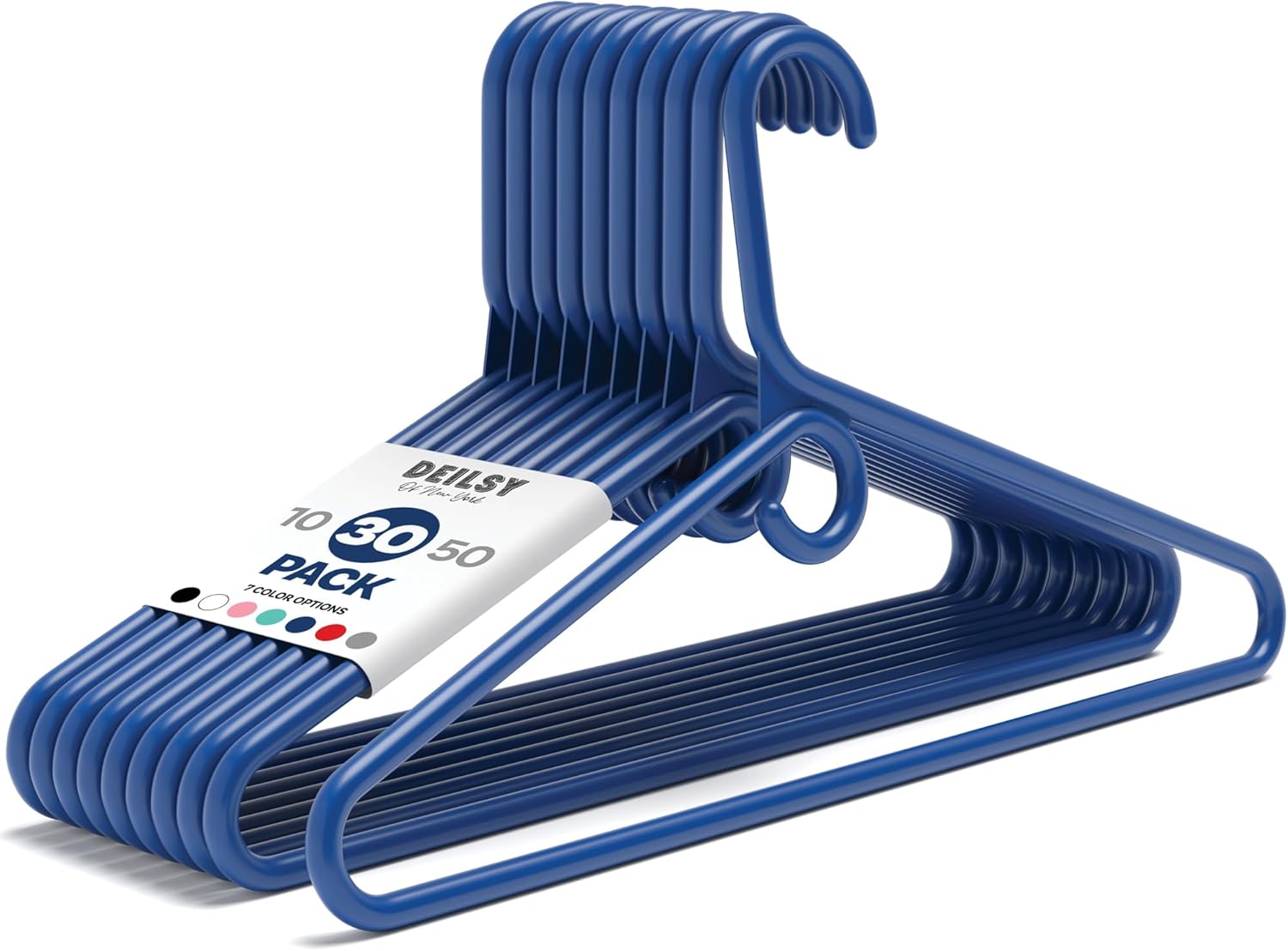 DEILSY™ Navy Heavy Duty Hangers with Hooks for Scarves & Belts – Thick and Strong Clothes Hangers for Shirts, Jackets, Pants, and Dresses – Space-Saving Plastic Hangers – Pack of 30