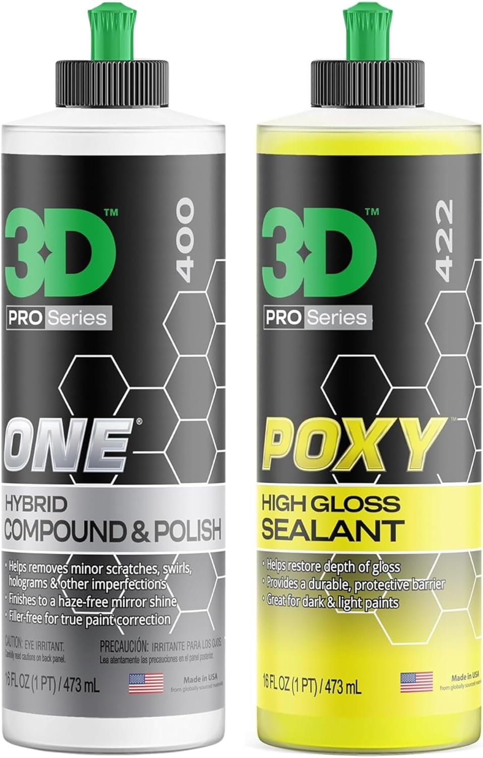 3D One Car Scratch & Swirl Remover + 3D Poxy Montan Butter Wax – Ultimate Paint Correction & High-Gloss Protection – 16 oz Each