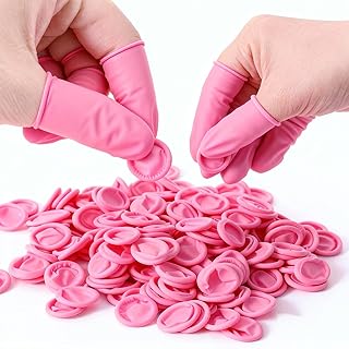 140PCS Finger Protectors, Disposable Latex Finger Covers Protect Nails From Tanning Beds, UV Protection Nail Polish Protectors, Fingers Cots for Nail Art Accessories - Medium,Pink