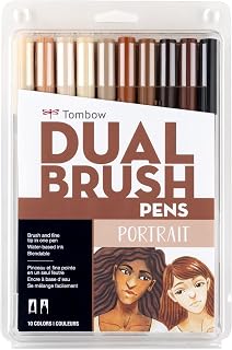 Tombow Tombow Dual Brush Pen Art Markers Portrait 10-pack Brand: Tombow | Ink colour: Beige, Brown, Pink, Red, Yellow, Orange, Green, Blue, Purple, Black | Number of Items: 10 | Point type: Fine | Recommended uses for product: Drawing, Calligraphy | Target audience: Adult