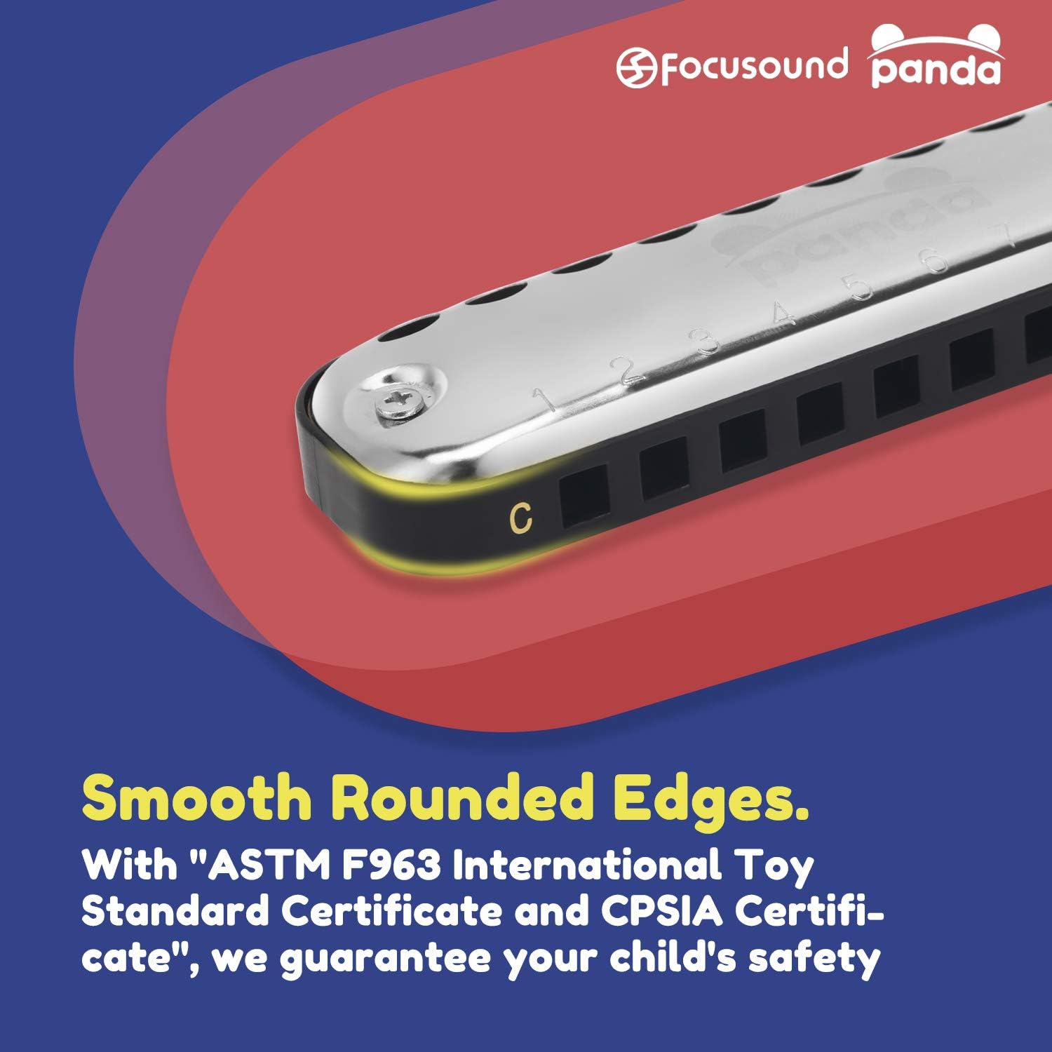 Focusound Panda Harmonica for Kids, Diatonic Key of C, Smooth Rounded Edges : Musical Instruments