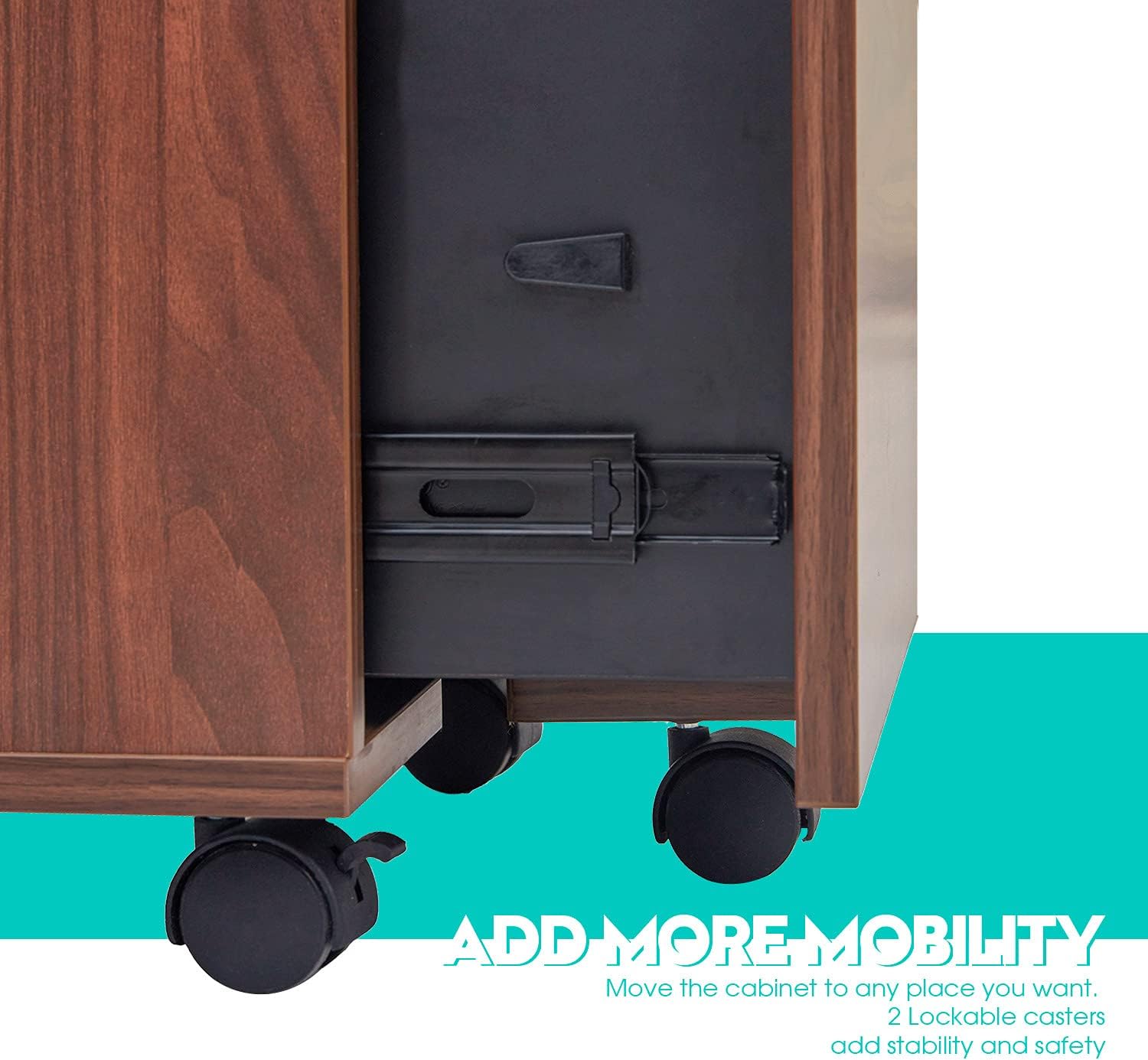 3 Drawer Mobile File Cabinet with Lock Under Desk Wood Pedestal Filing Storage Fully Assembled Except Casters for Home Office, Walnut : Office Products