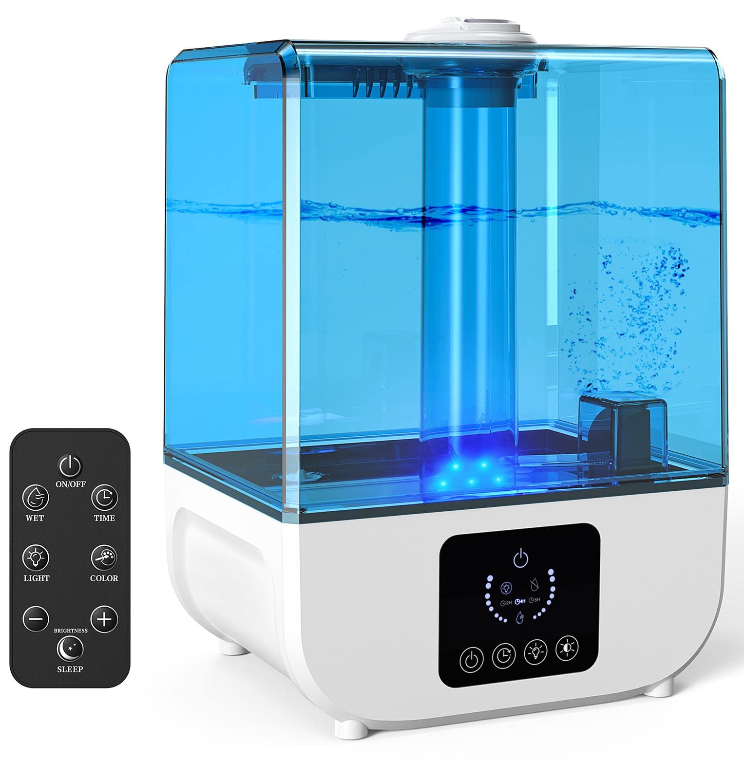 Humidifiers for Bedroom, Humuge 5L Top Fill Humidifiers for Large Room Baby Home Plants Indoor, 360° Nozzle, 3 Mist Levels, Essential Oil Diffuser, Cool Mist Humidifier With Remote Control (50H)