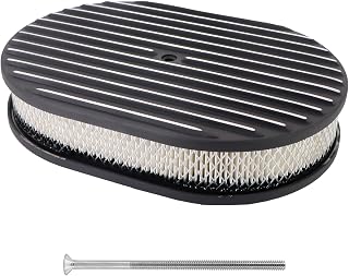Dokili Universal 12'' Oval Polished Aluminum Fully Finned Air Cleaner Assembly with Mounting bolt Compatible With 5-1/8" Carburetors Neck