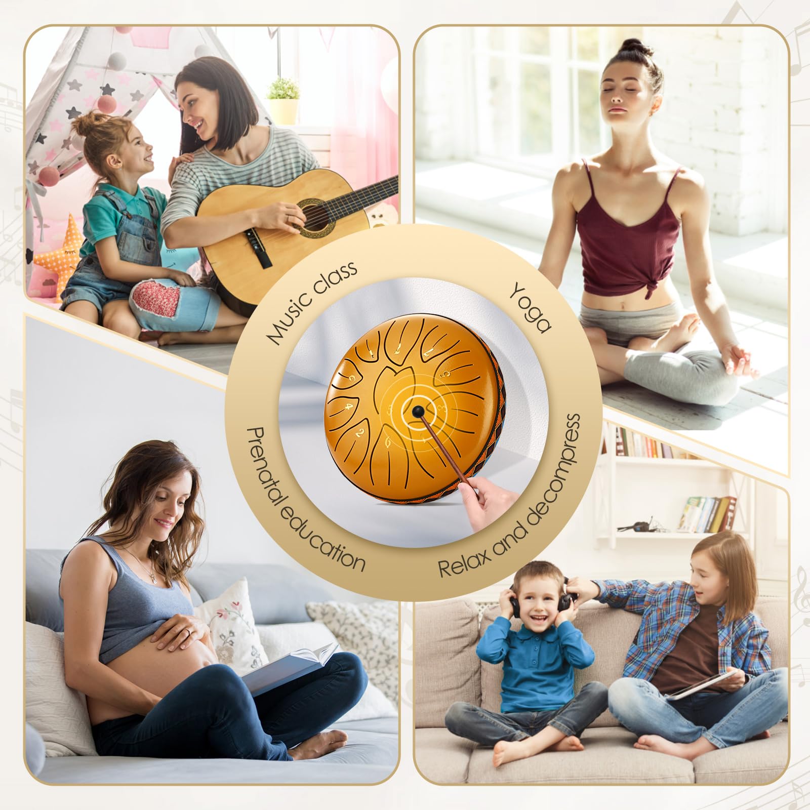 Tamburo in Acciaio Couleeur 6 Pollici 11 Note Handpan Tongue Drum Portatile Tamburo del Handpan in Acciaio al Carbonio con Bacchette, Plettri Dita Steel Tongue Drum Per Campeggio, Yoga, Meditazione
