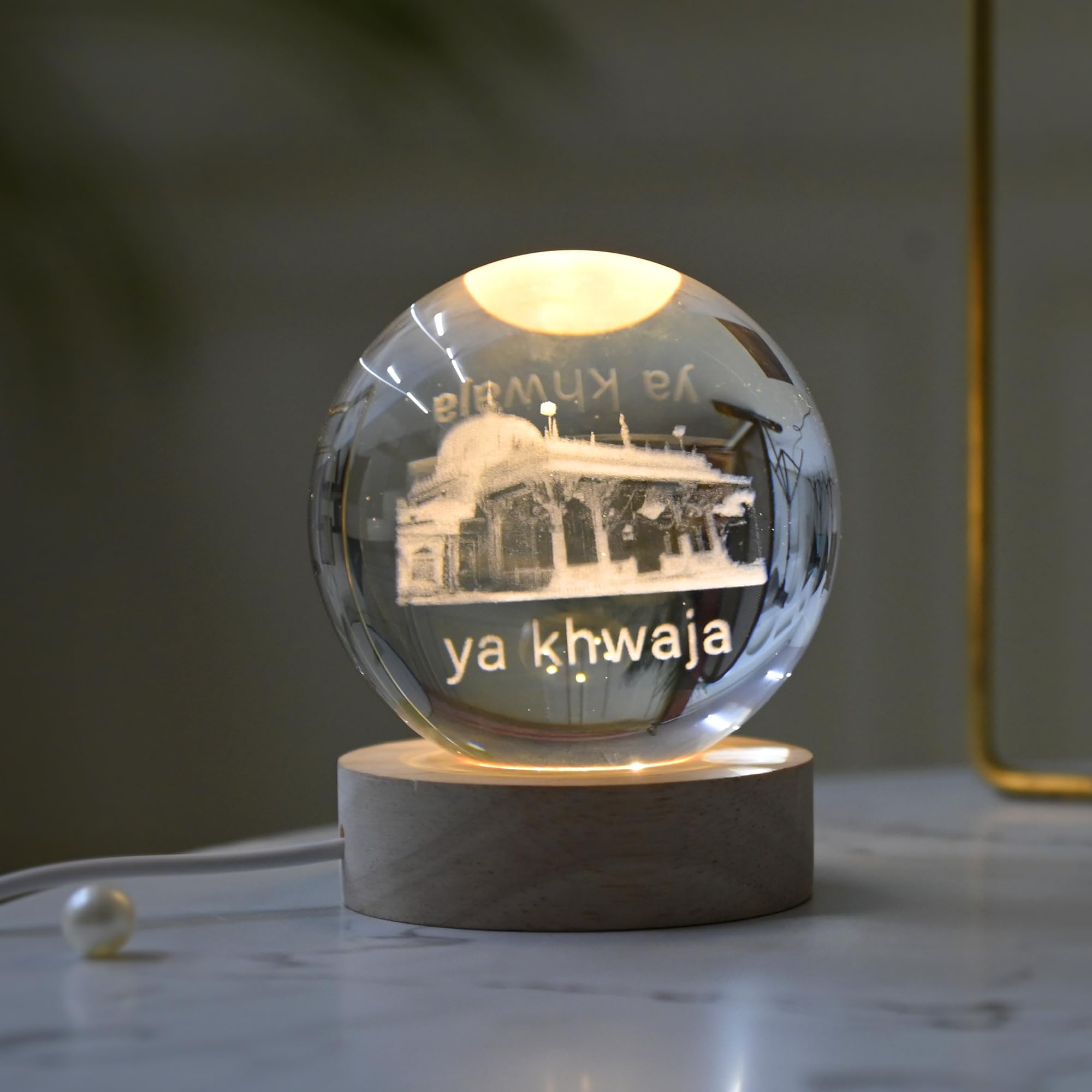 KhwajaDarbar Islamic Muslim Crystal Glass Sphere with 3D