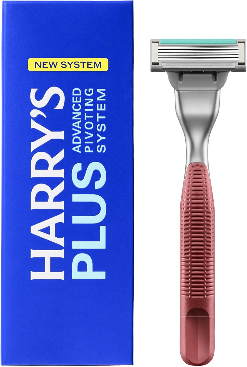 Maquinilla de afeitar Harry's Plus para hombre - Cartucho de hoja de afeitar y mango premium | Incluye funda para cuchilla de viaje, sistema pivotante avanzado, kit de afeitado para hombres, arcilla