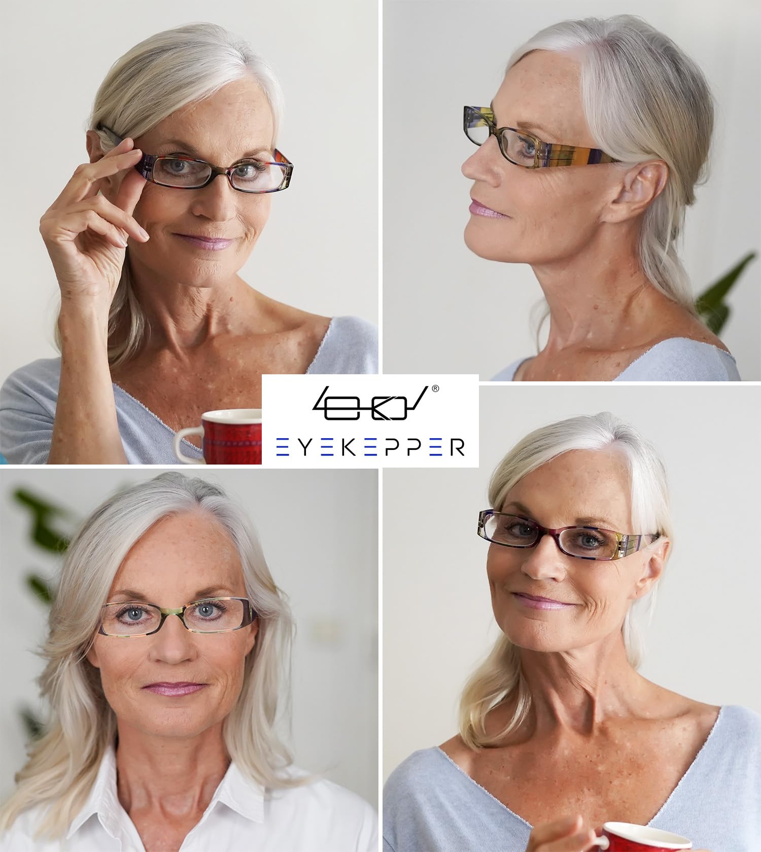 Eyekepper 4-Pack Striped Temples Spring Hinge Reading Glasses, 4pcs Stripe Mix, +4.00 Magnification - Image 2