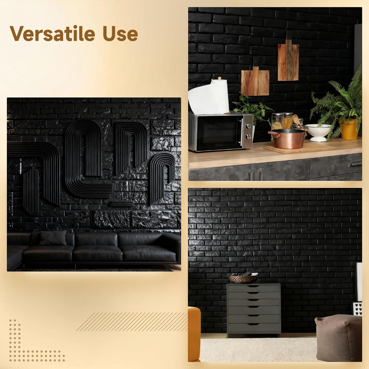 30PCS 3D Wall Panels Peel and Stick Brick Wallpaper, 11.8 x 11.8 in Black Waterproof Brick Wallpaper Peel and Stick for Bedroom, Living Room, TV Wall Decor (Black)